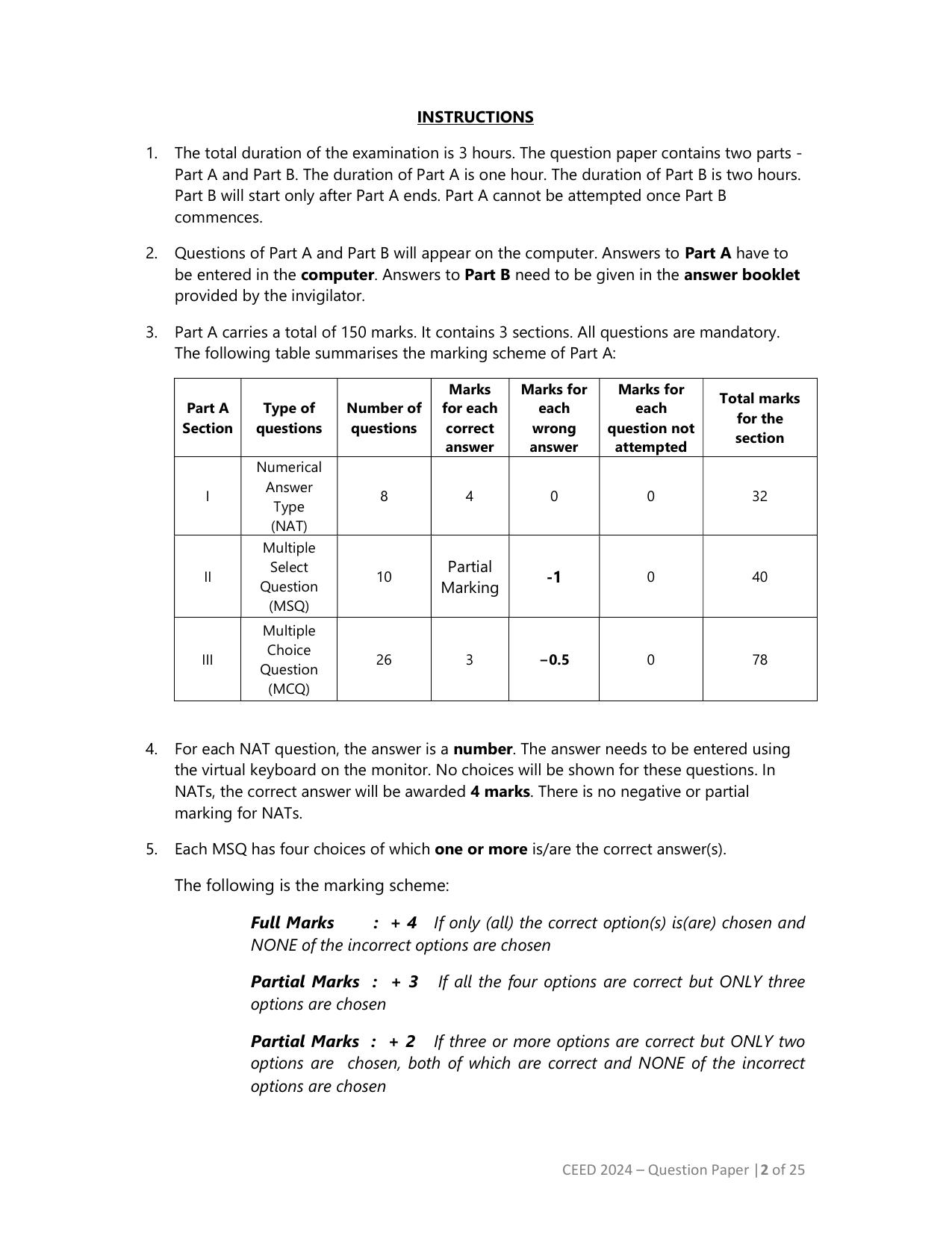 CEED 2024 Question Paper - Page 2