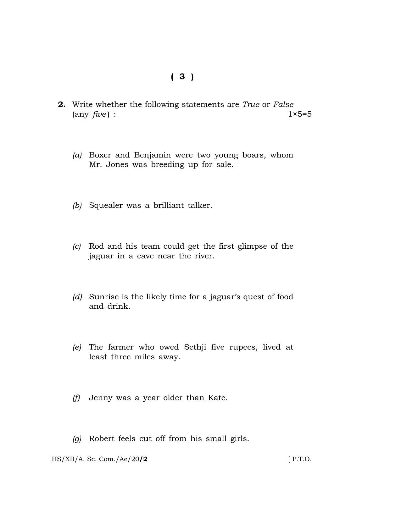 Meghalaya Board (MBOSE) Class 12 ALTERNATIVE ENGLISH 2020 Question Paper - Page 3