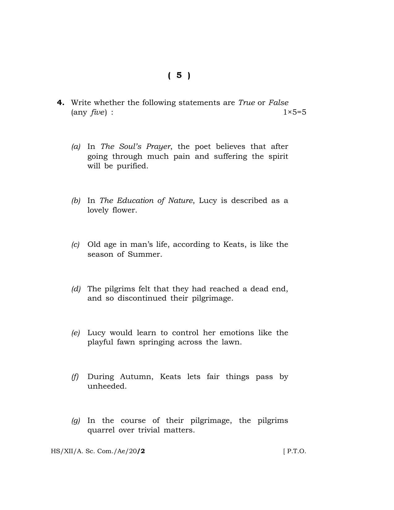 Meghalaya Board (MBOSE) Class 12 ALTERNATIVE ENGLISH 2020 Question Paper - Page 5