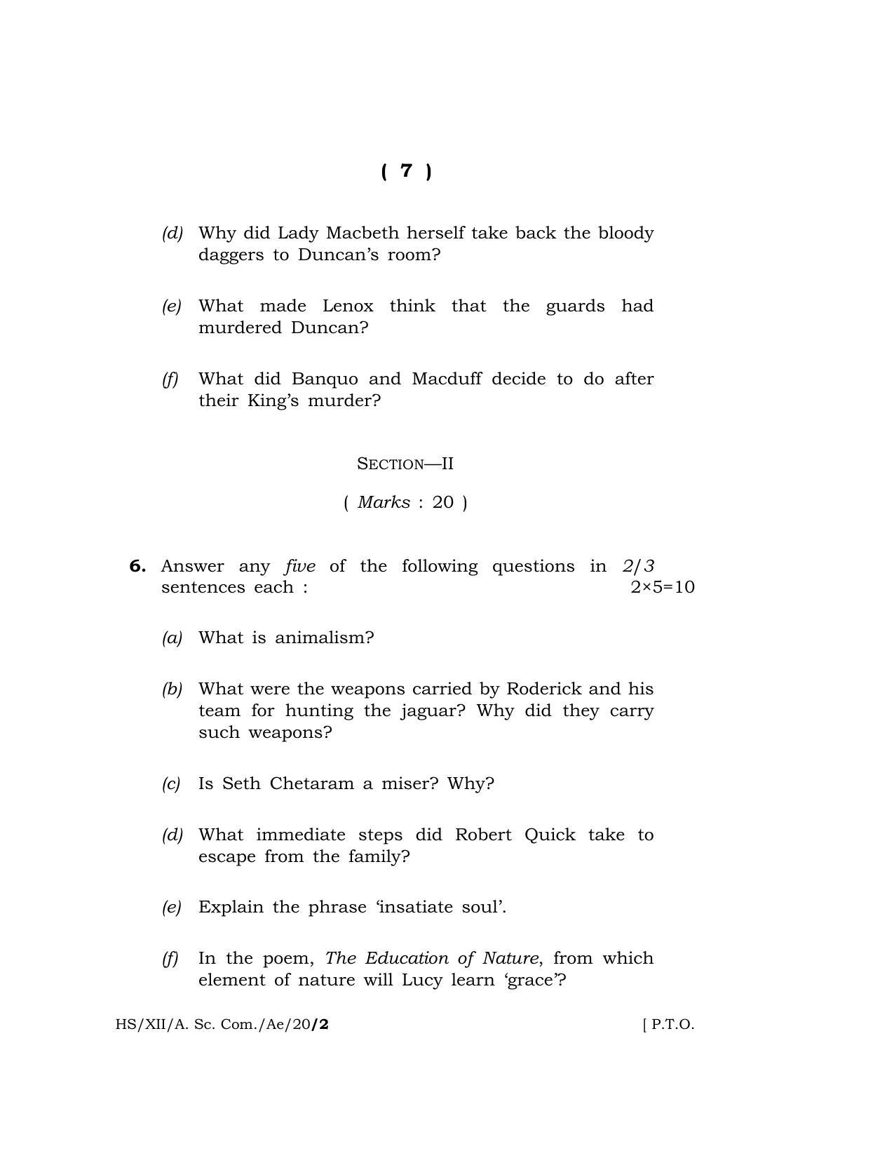 Meghalaya Board (MBOSE) Class 12 ALTERNATIVE ENGLISH 2020 Question Paper - Page 7