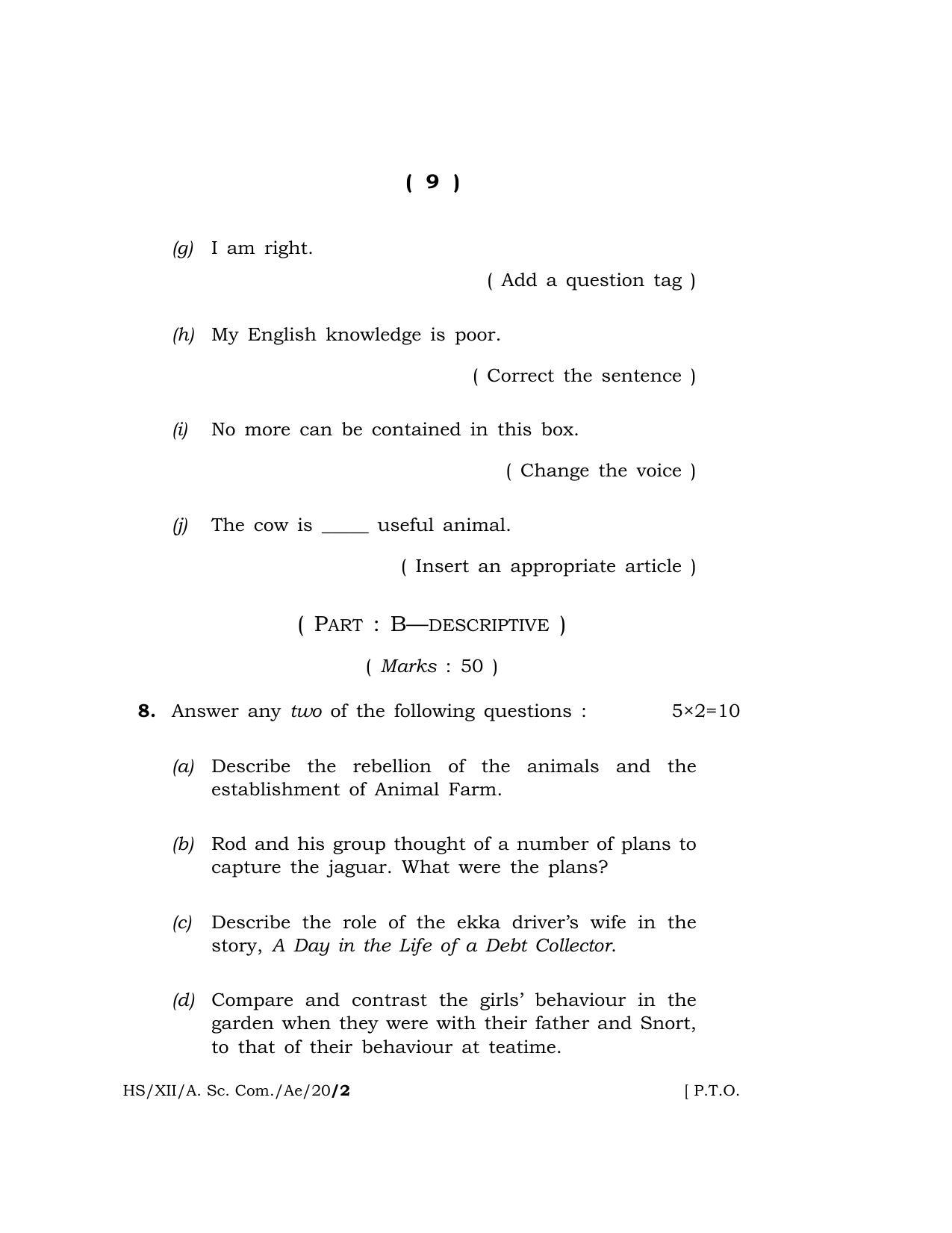 Meghalaya Board (MBOSE) Class 12 ALTERNATIVE ENGLISH 2020 Question Paper - Page 9