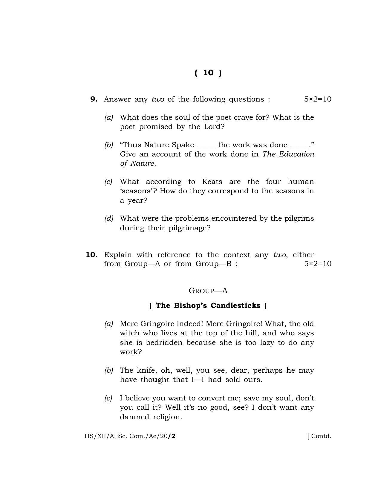 Meghalaya Board (MBOSE) Class 12 ALTERNATIVE ENGLISH 2020 Question Paper - Page 10