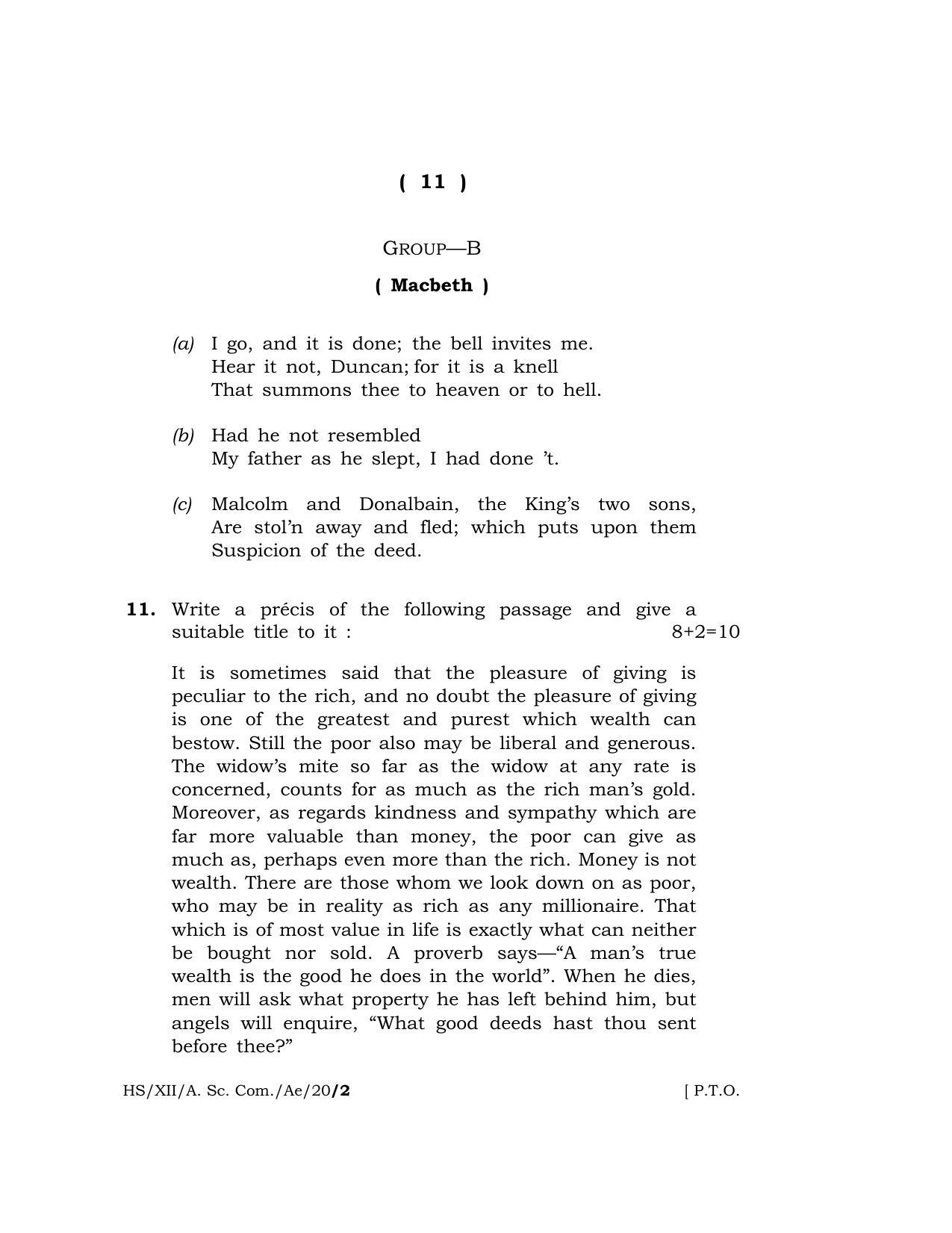 Meghalaya Board (MBOSE) Class 12 ALTERNATIVE ENGLISH 2020 Question Paper - Page 11