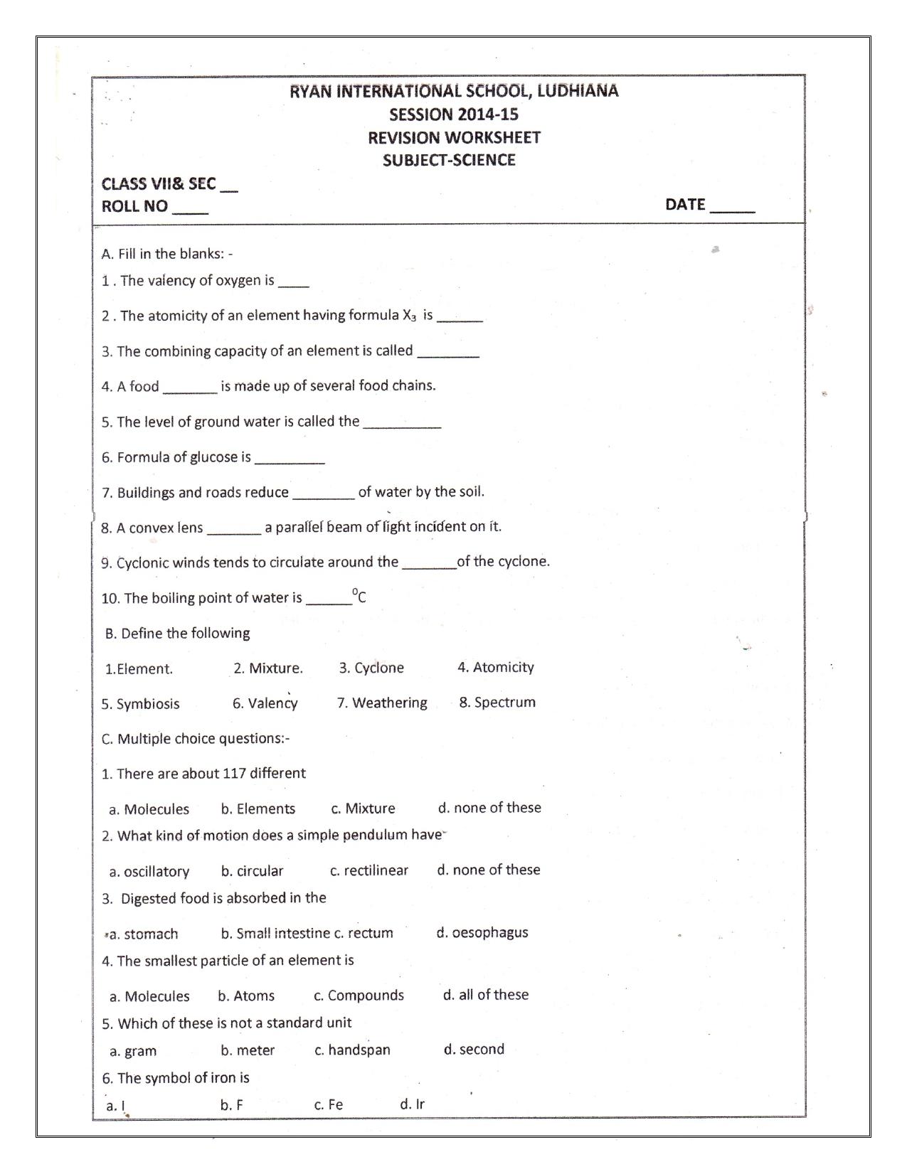 CBSE Worksheets for Class 7 Science Assignment 1 - Page 1