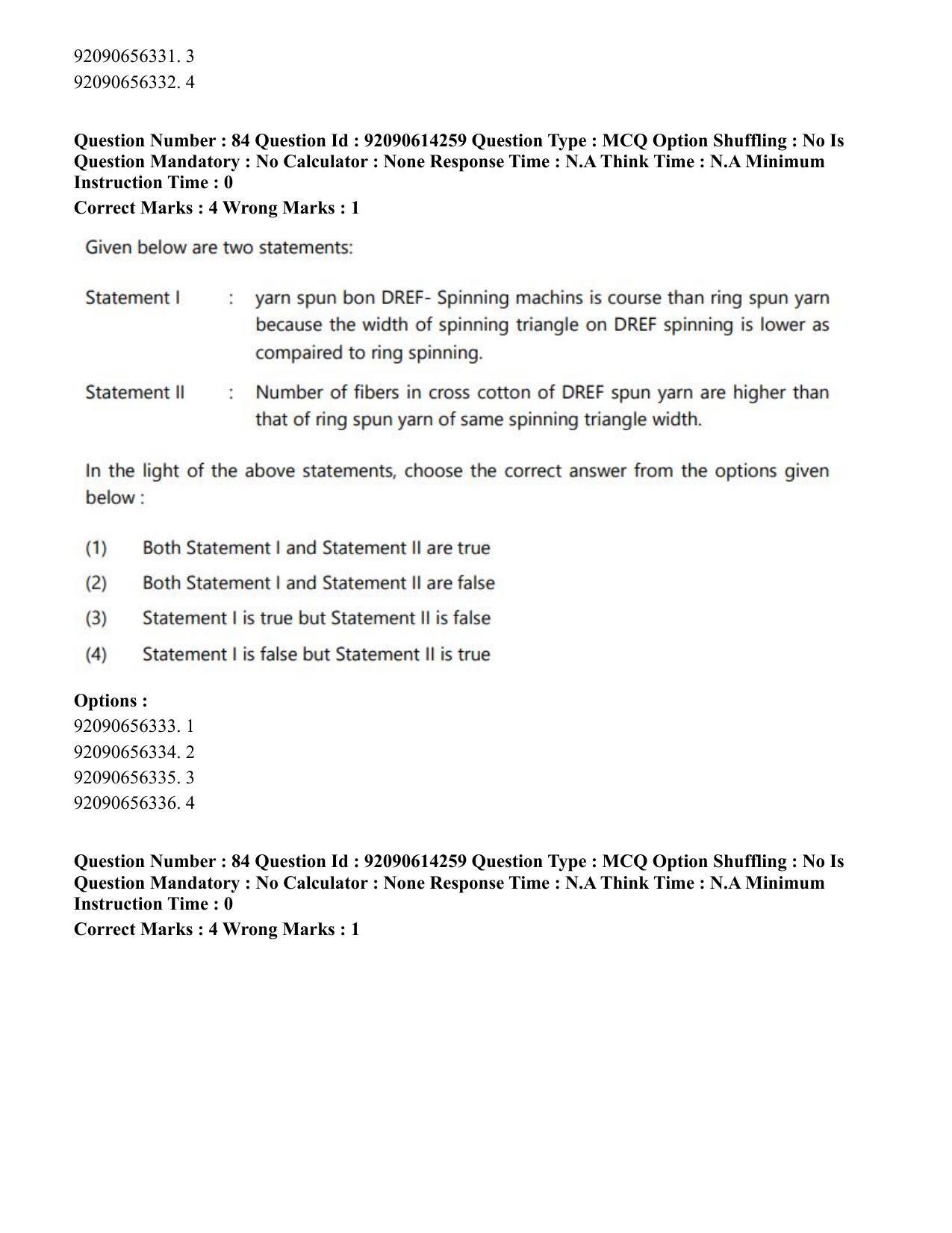 CUET PG 2023: MTQP12 – Textile Engineering(Hin)-Shift 2 (12-06-2023) Question Paper - Page 86