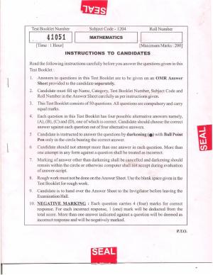 APJEE Mathematics 2012 Question Paper