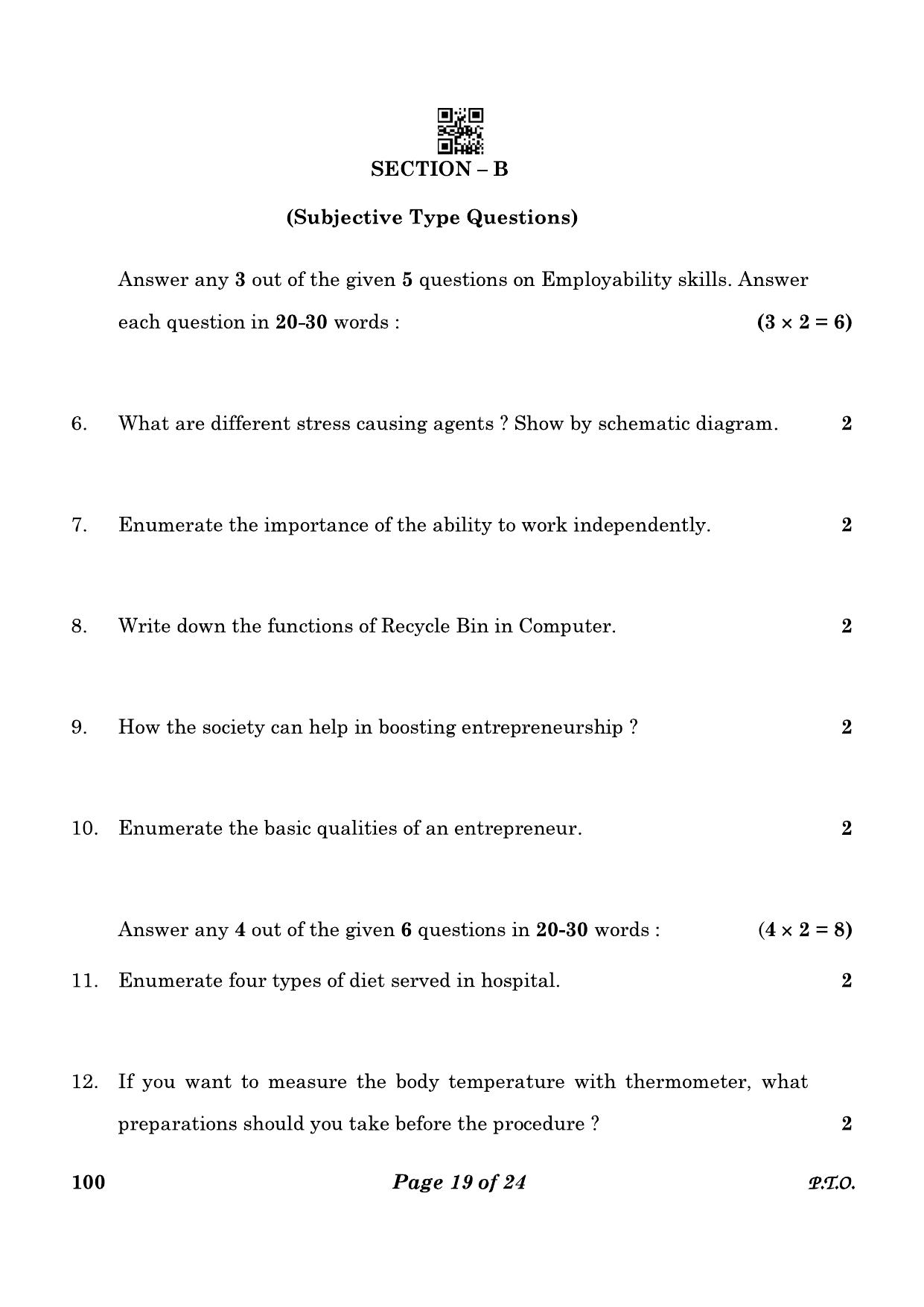 CBSE Class 10 100 Health Care 2023 Question Paper - Page 19