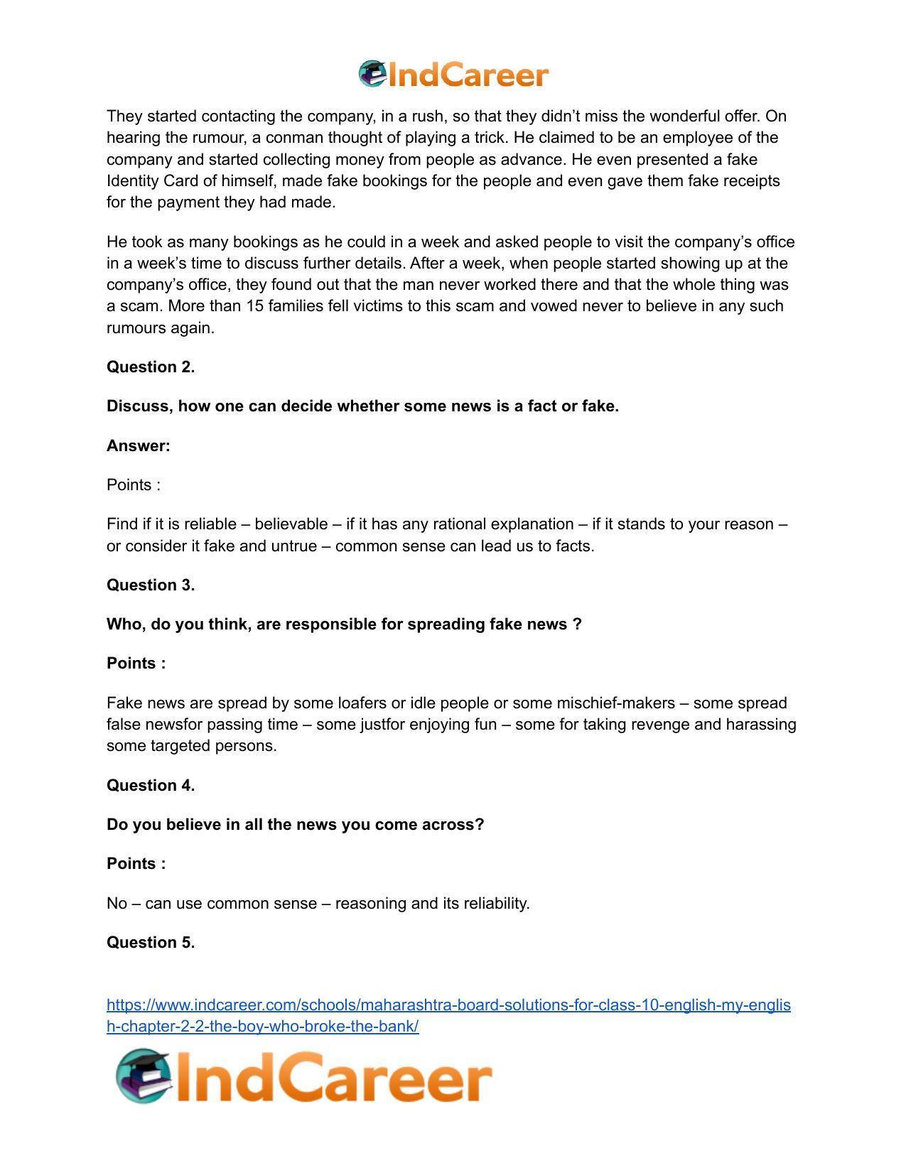 Maharashtra Board Solutions for Class 10- English (My English): Chapter 2.2- The Boy who Broke The Bank - Page 3