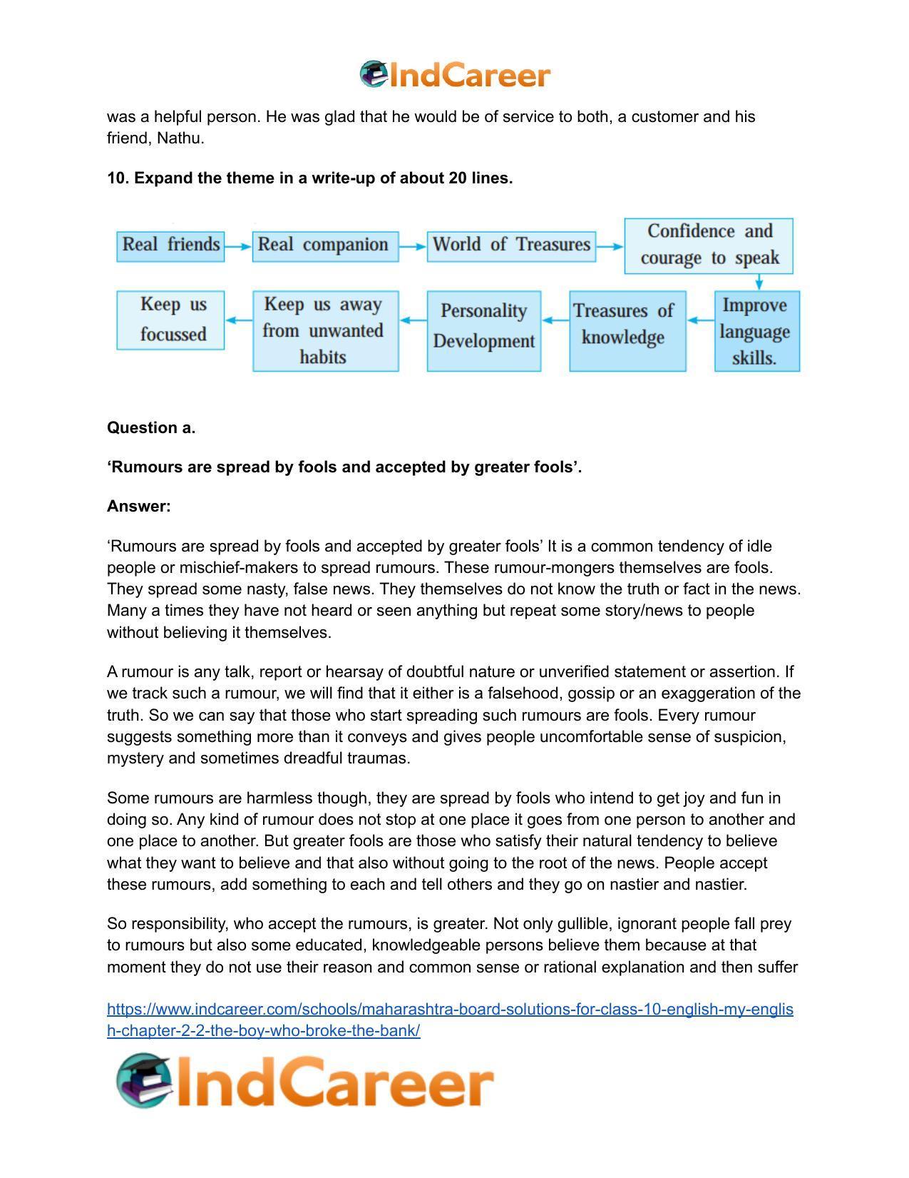 Maharashtra Board Solutions for Class 10- English (My English): Chapter 2.2- The Boy who Broke The Bank - Page 13