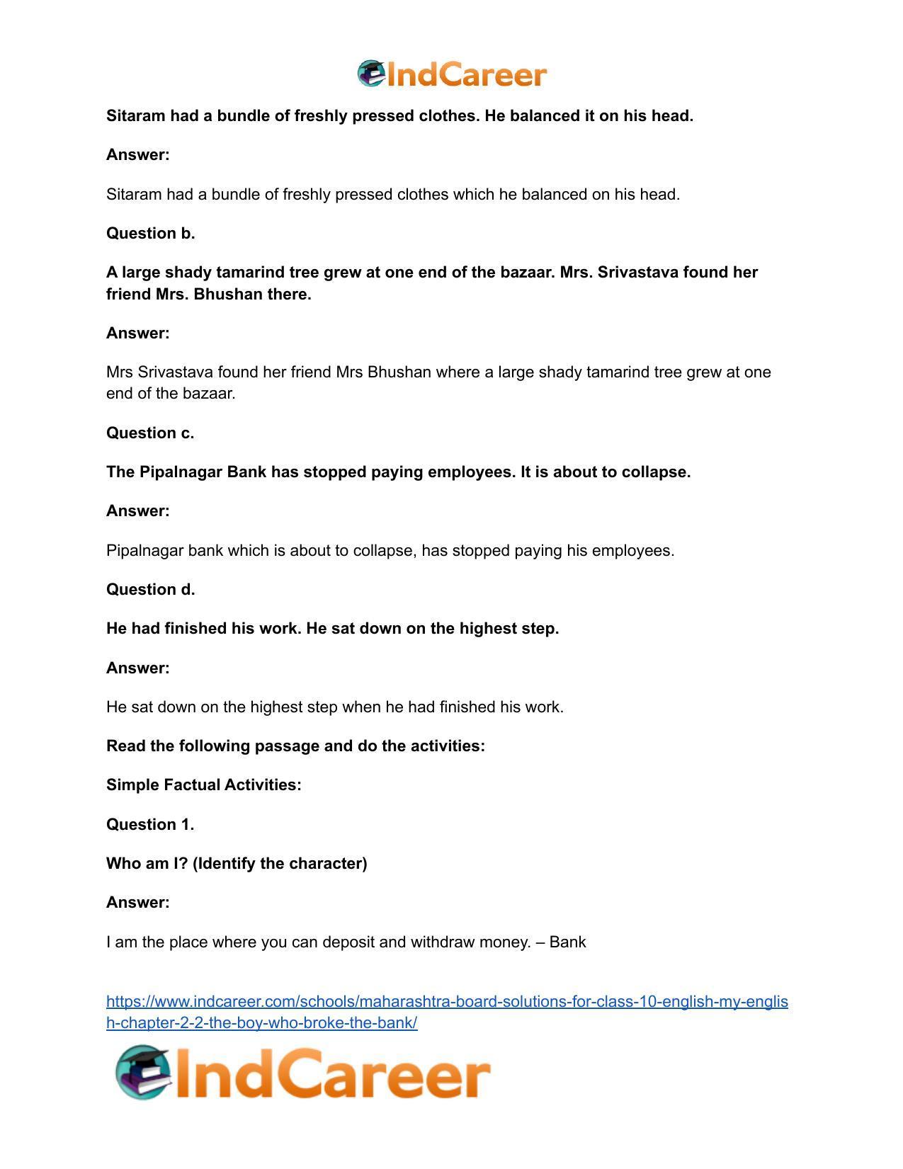 Maharashtra Board Solutions for Class 10- English (My English): Chapter 2.2- The Boy who Broke The Bank - Page 16