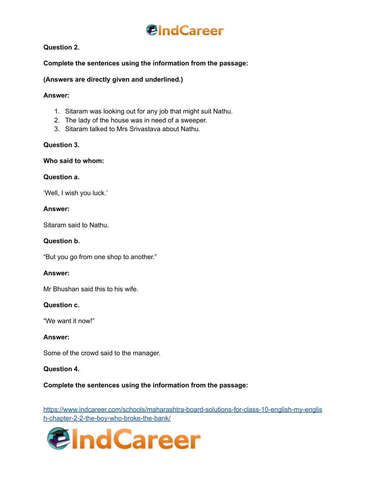 Maharashtra Board Solutions for Class 10- English (My English): Chapter 2.2- The Boy who Broke The Bank - Page 17