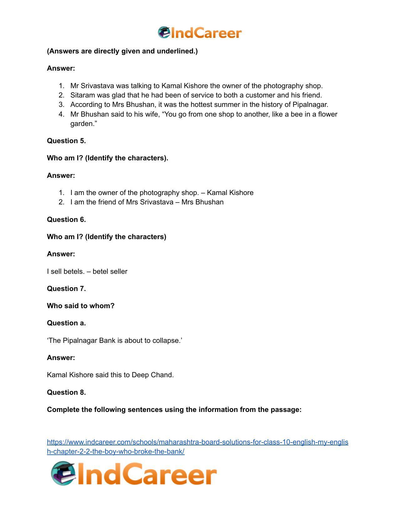 Maharashtra Board Solutions for Class 10- English (My English): Chapter 2.2- The Boy who Broke The Bank - Page 18