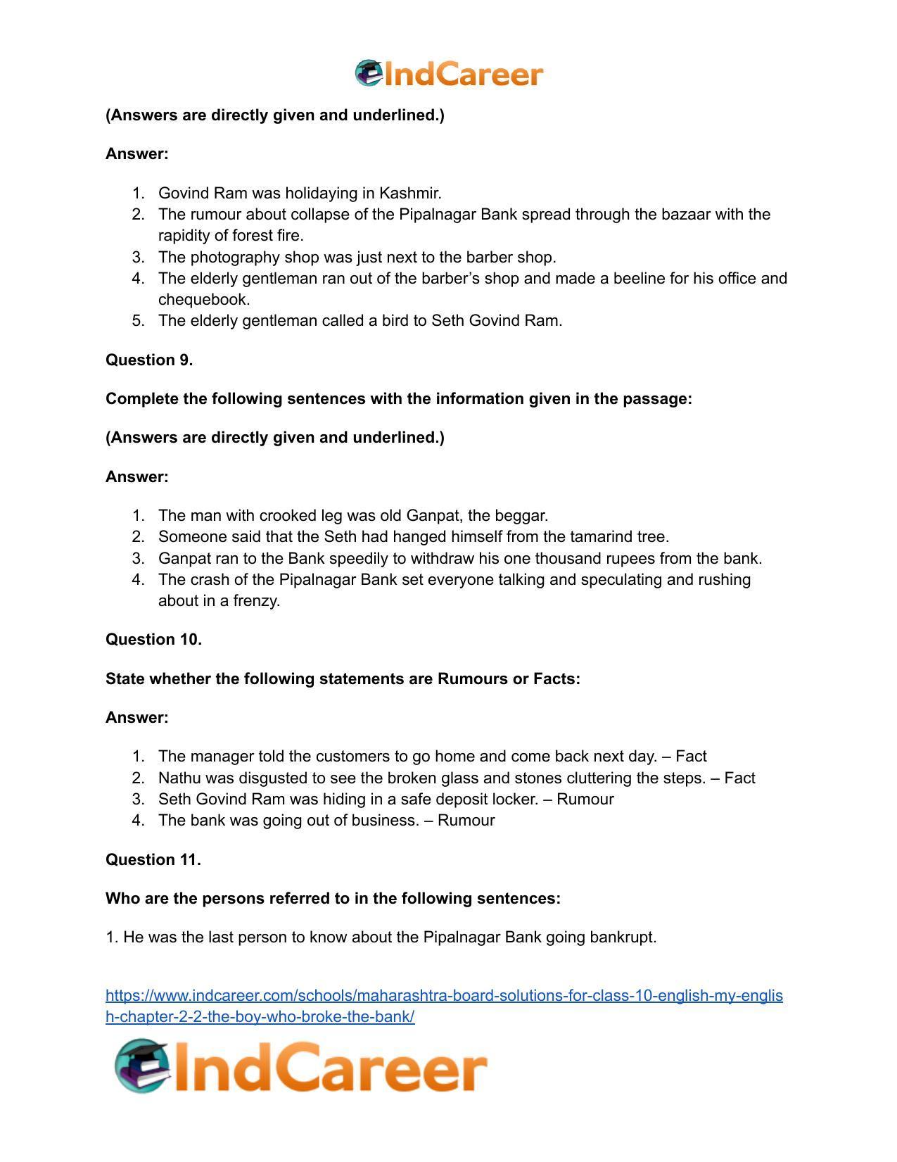Maharashtra Board Solutions for Class 10- English (My English): Chapter 2.2- The Boy who Broke The Bank - Page 19