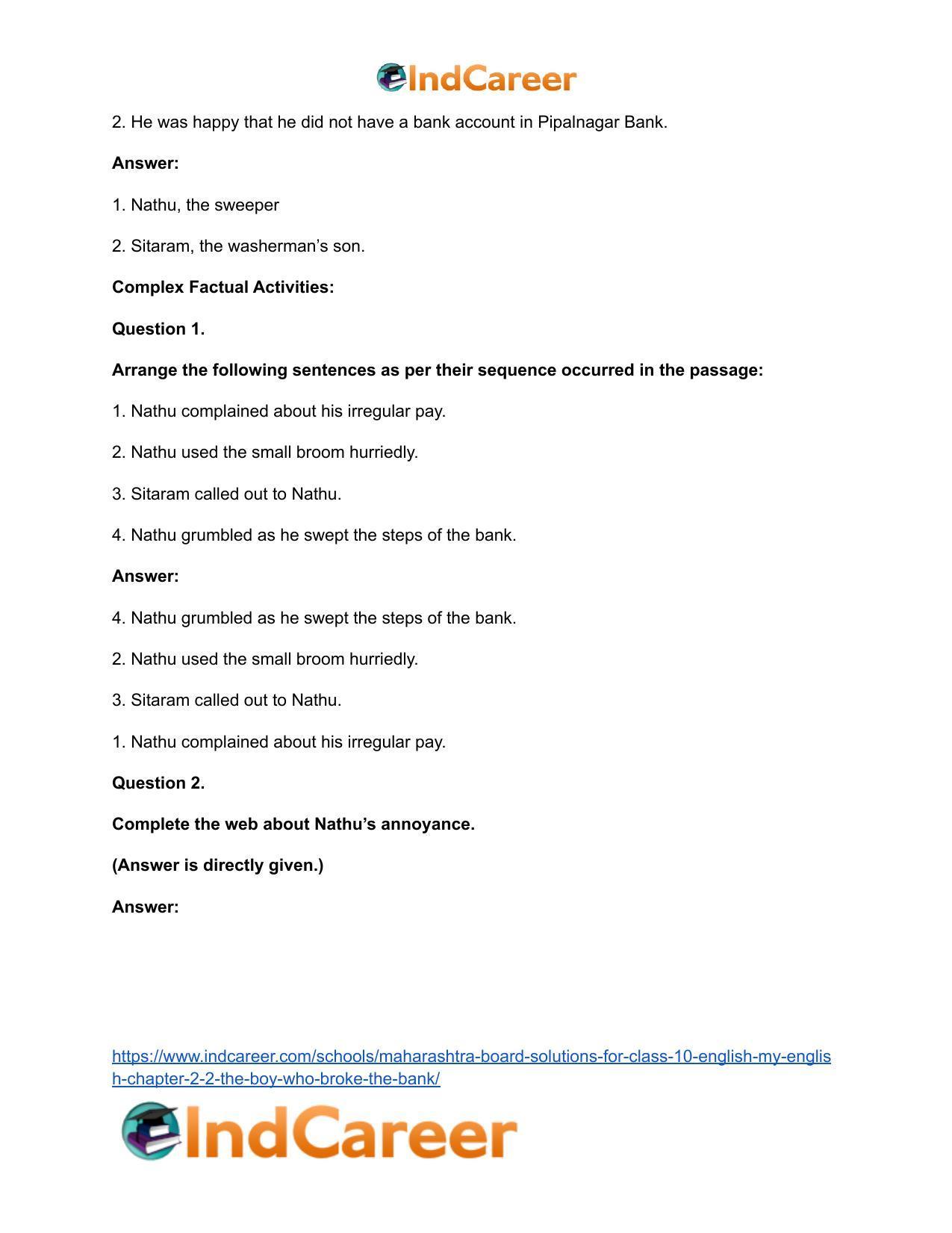 Maharashtra Board Solutions for Class 10- English (My English): Chapter 2.2- The Boy who Broke The Bank - Page 20