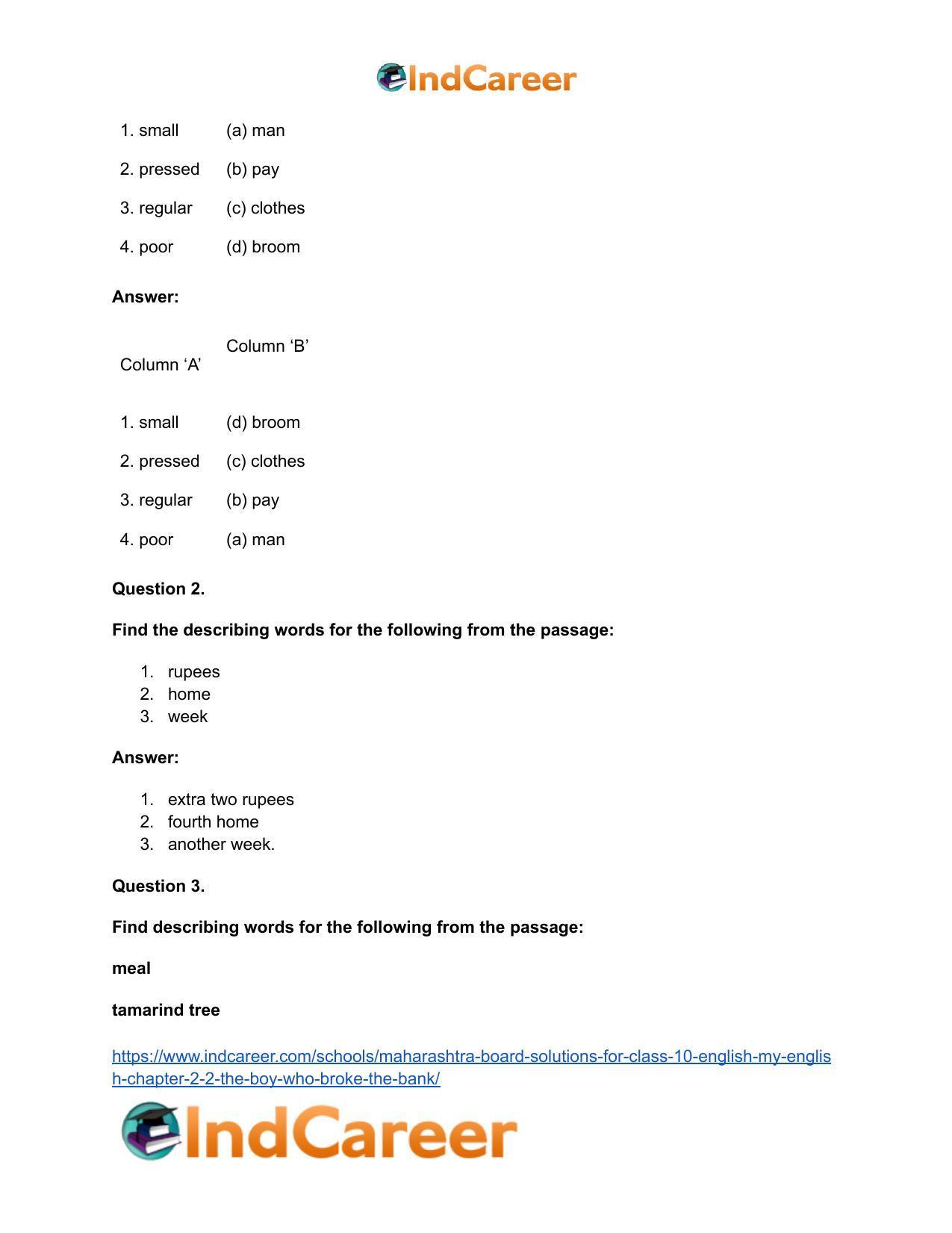 Maharashtra Board Solutions for Class 10- English (My English): Chapter 2.2- The Boy who Broke The Bank - Page 25