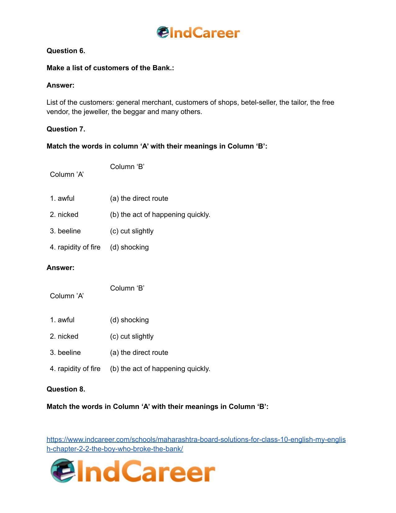 Maharashtra Board Solutions for Class 10- English (My English): Chapter 2.2- The Boy who Broke The Bank - Page 27