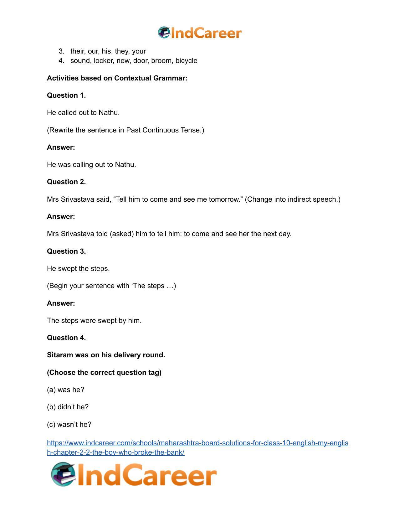 Maharashtra Board Solutions for Class 10- English (My English): Chapter 2.2- The Boy who Broke The Bank - Page 30