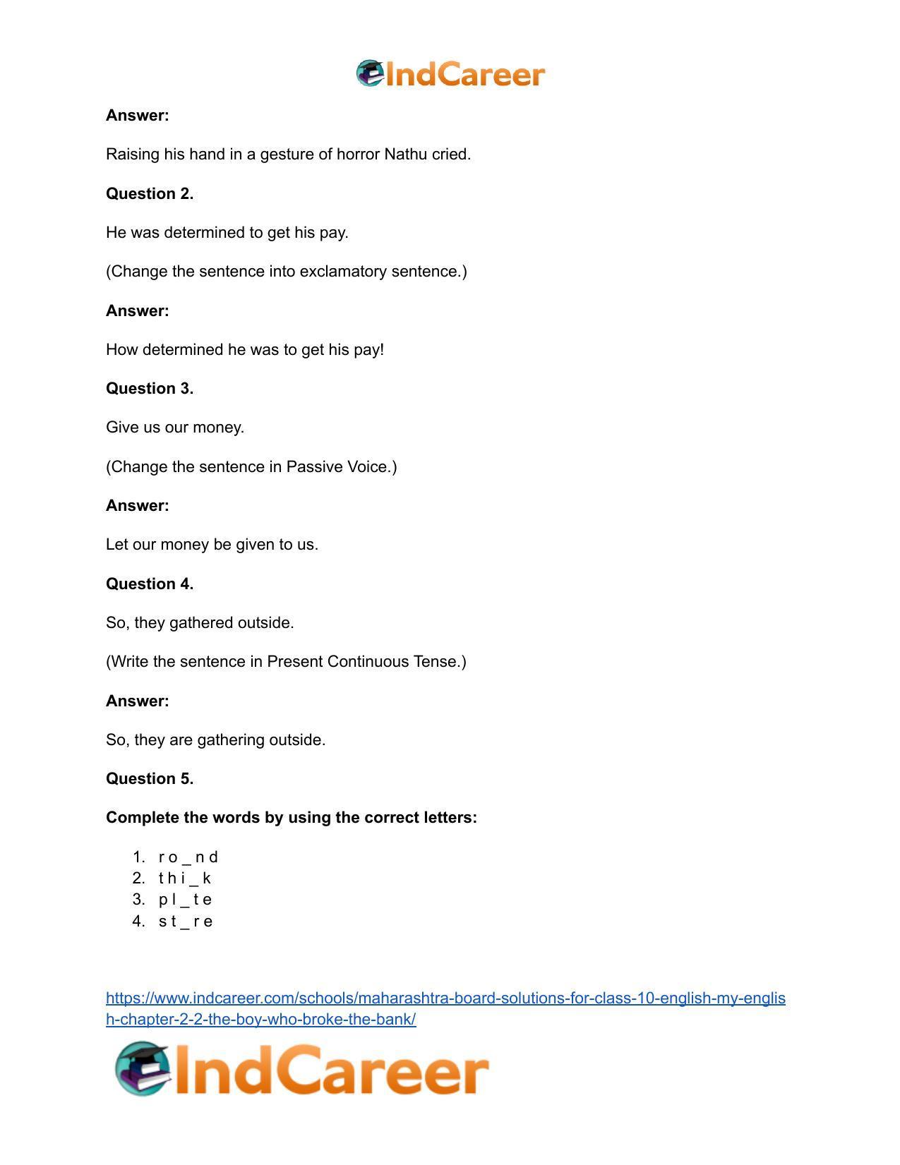 Maharashtra Board Solutions for Class 10- English (My English): Chapter 2.2- The Boy who Broke The Bank - Page 35