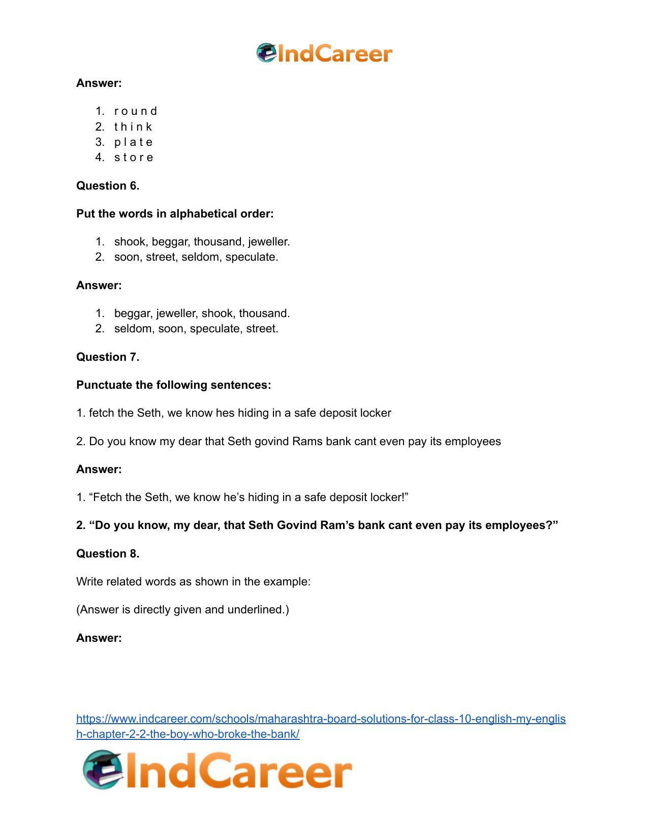 Maharashtra Board Solutions for Class 10- English (My English): Chapter 2.2- The Boy who Broke The Bank - Page 36
