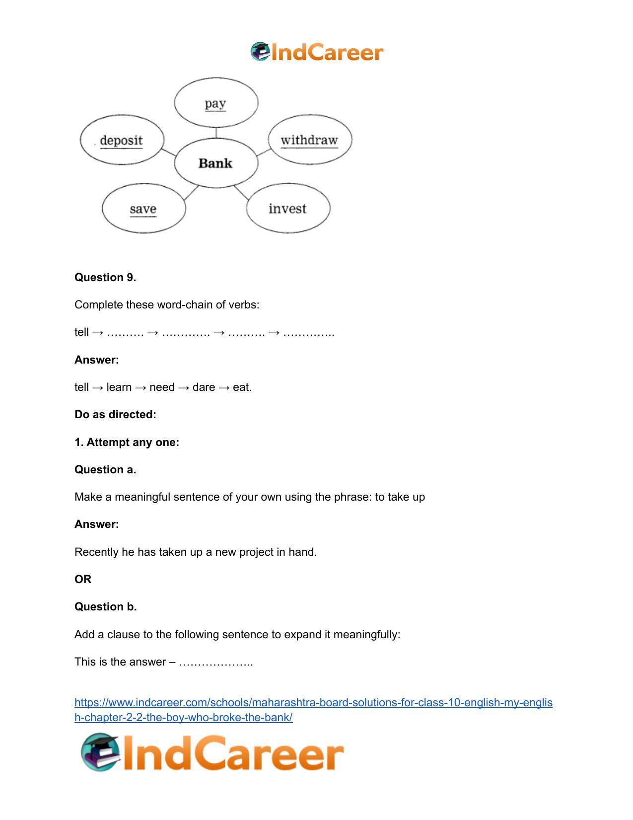 Maharashtra Board Solutions for Class 10- English (My English): Chapter 2.2- The Boy who Broke The Bank - Page 37