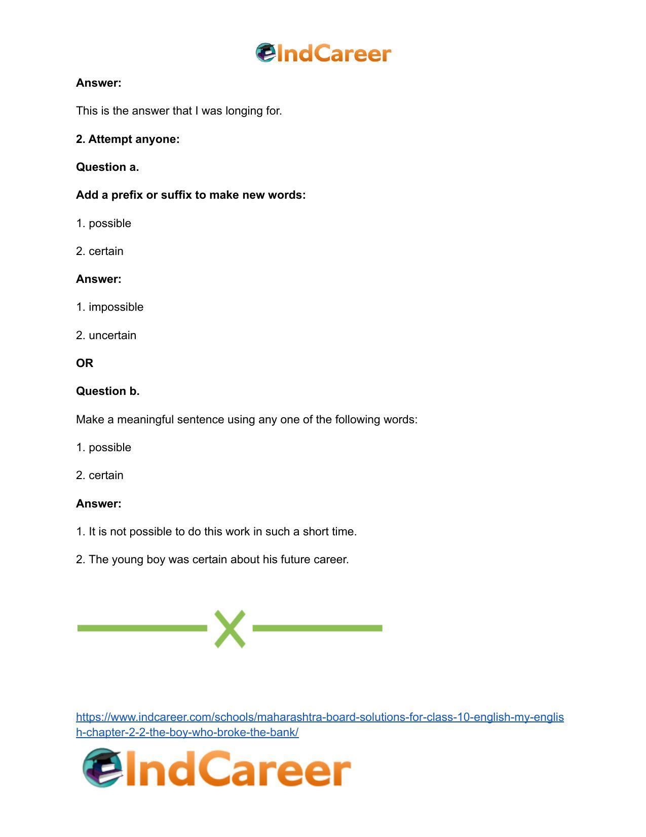 Maharashtra Board Solutions for Class 10- English (My English): Chapter 2.2- The Boy who Broke The Bank - Page 38