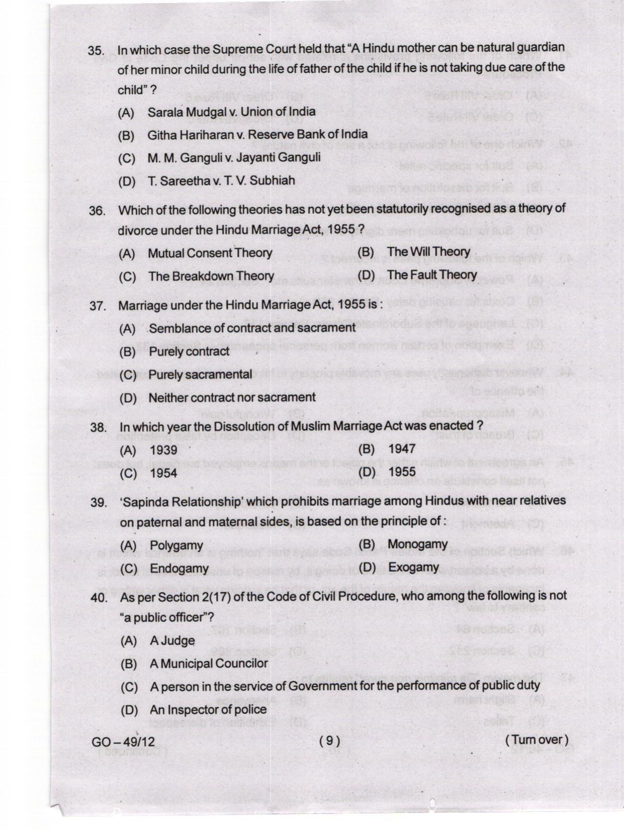 Odisha CPET 2024 LLM Question Papers - Page 9