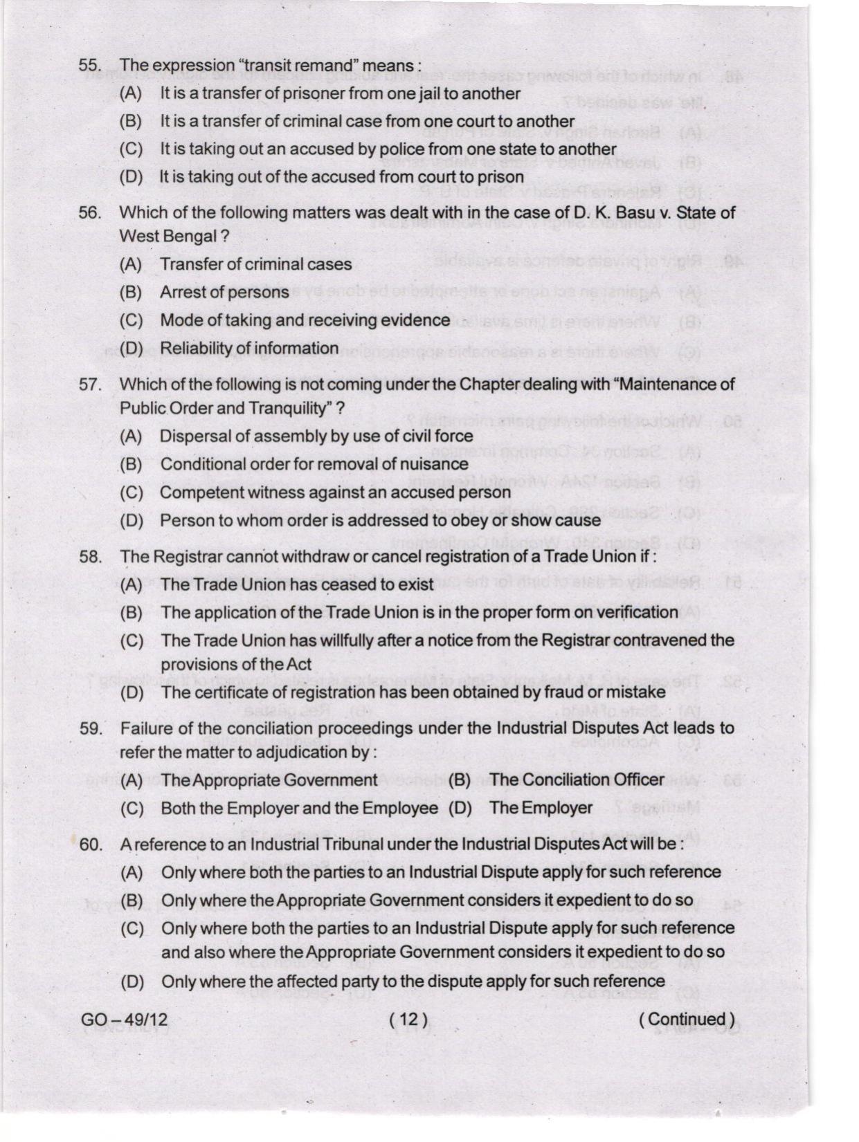 Odisha CPET 2024 LLM Question Papers - Page 12