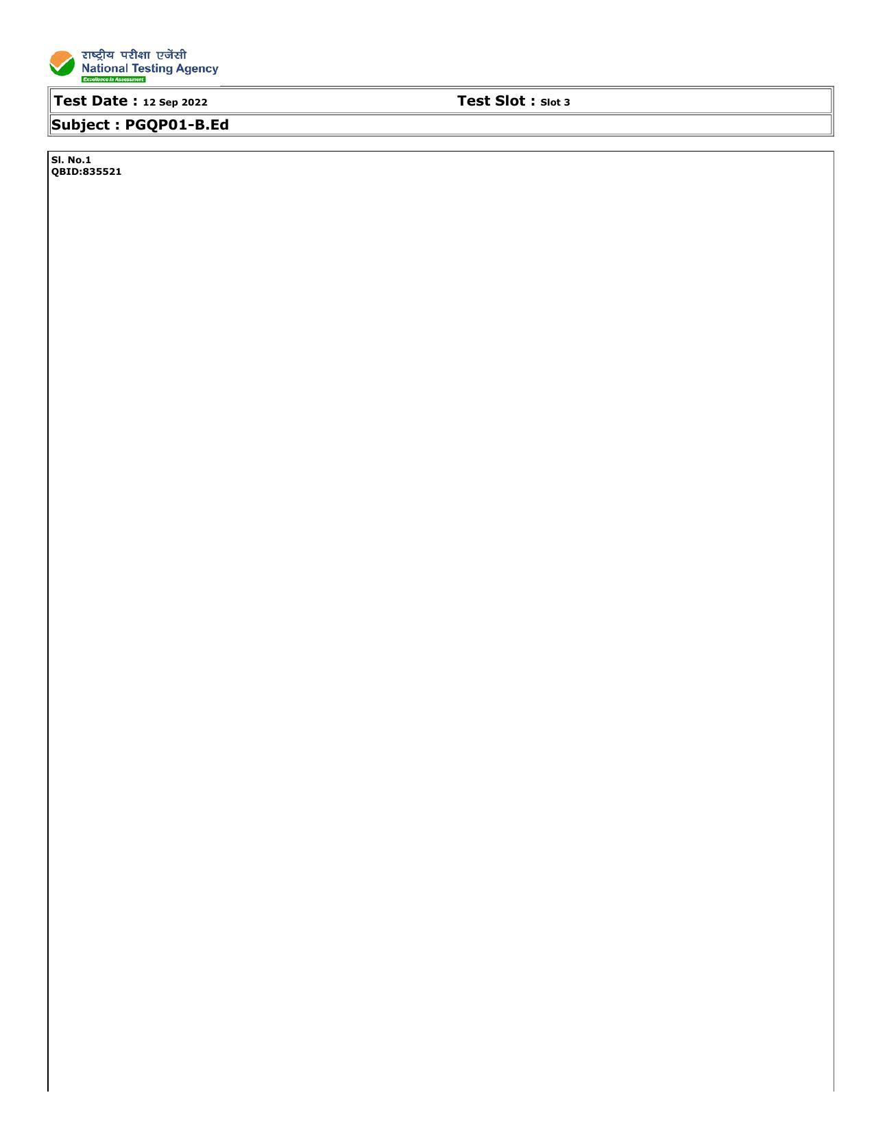 CUET (PG) 2022: PGQP-01 B.Ed (12-09-2022) Question Paper - Page 1