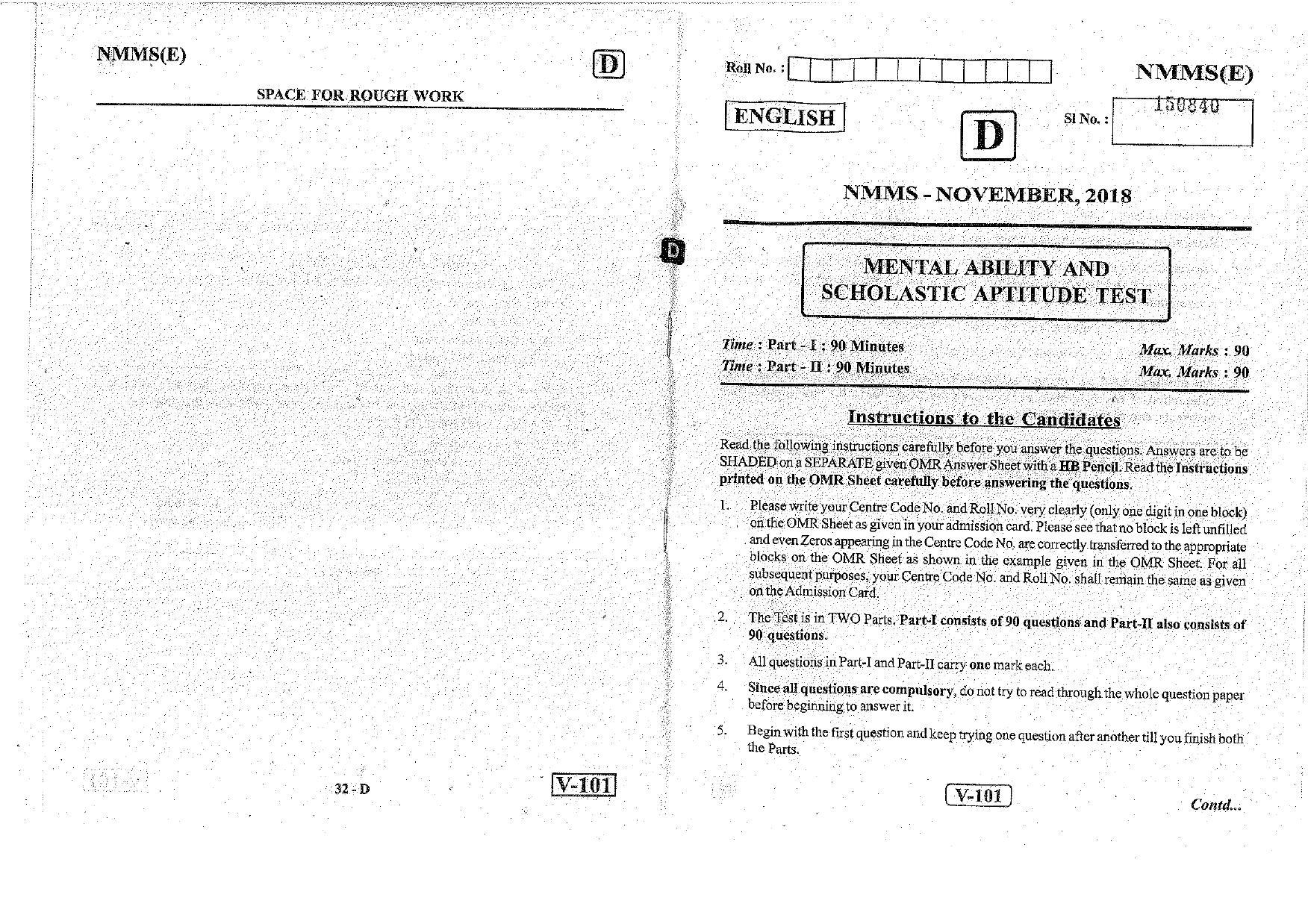 MAT - SAT English Nov 2018 (Set D) Class 8 Andhra Pradesh NMMS Question Papers - Page 1