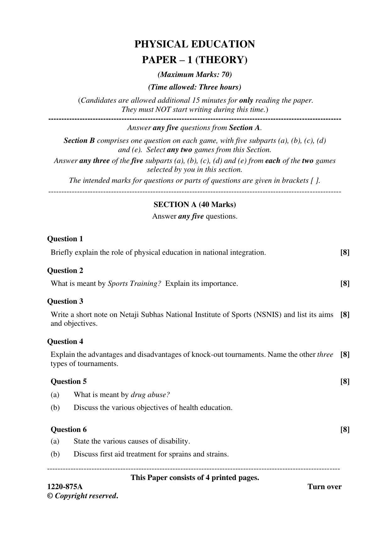 ISC Class 12 2020 Physical EDN. Question Paper - Page 1