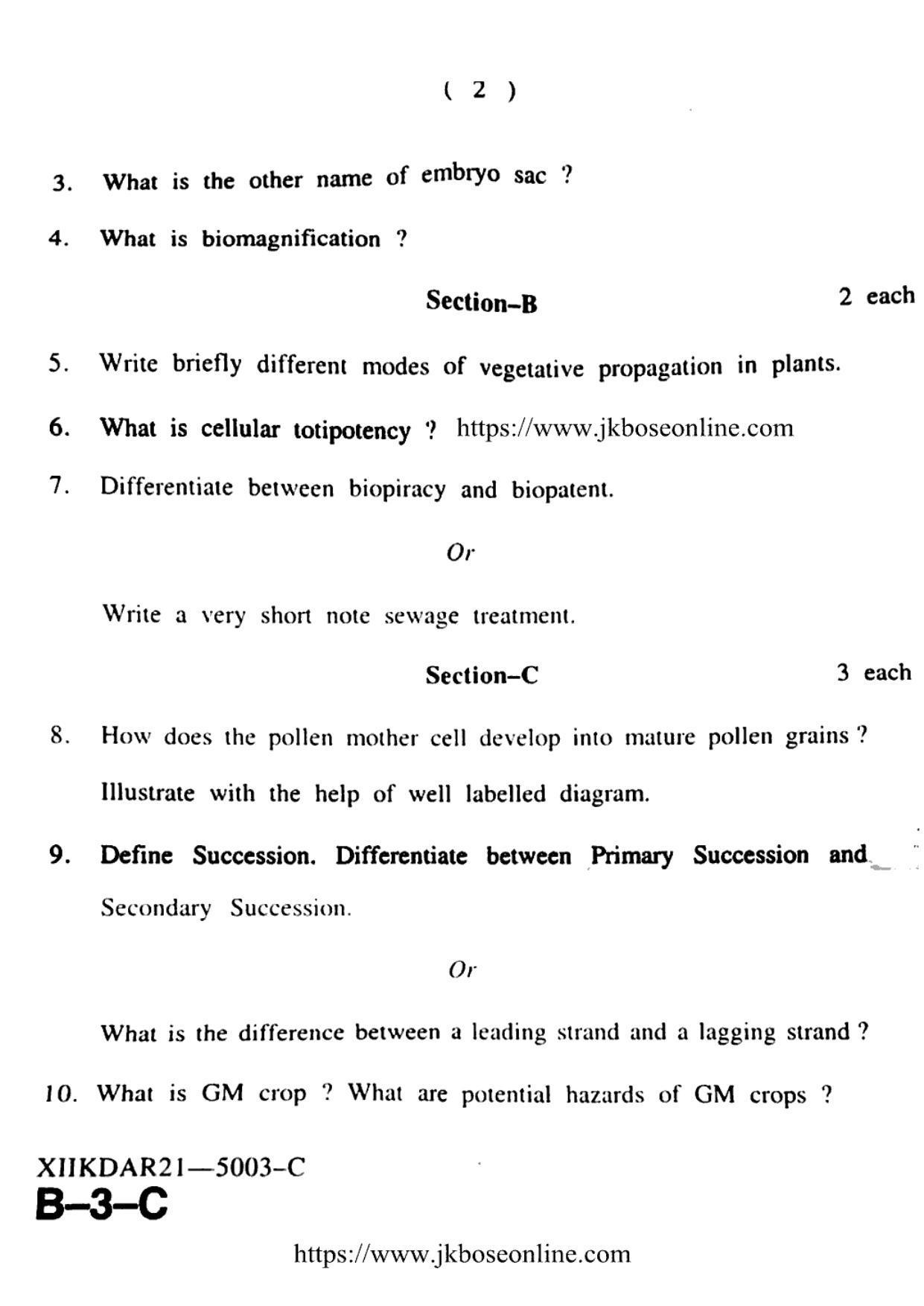 JKBOSE Class 12 Biology-Botany 5003-C Question Papers 2021 - Page 2