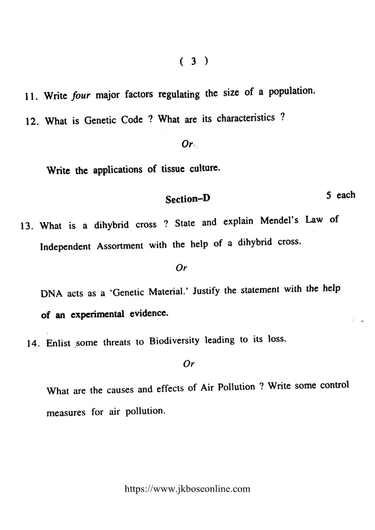 JKBOSE Class 12 Biology-Botany 5003-C Question Papers 2021 - Page 3