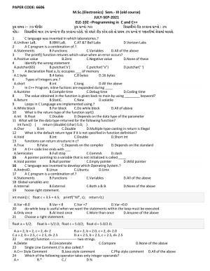 Hemchand North Gujarat University Sample Paper July-Sept 2021: M.Sc. Sem.- III Ele.-102 –Programming in C and C++  Paper Code - 6606 (old course)