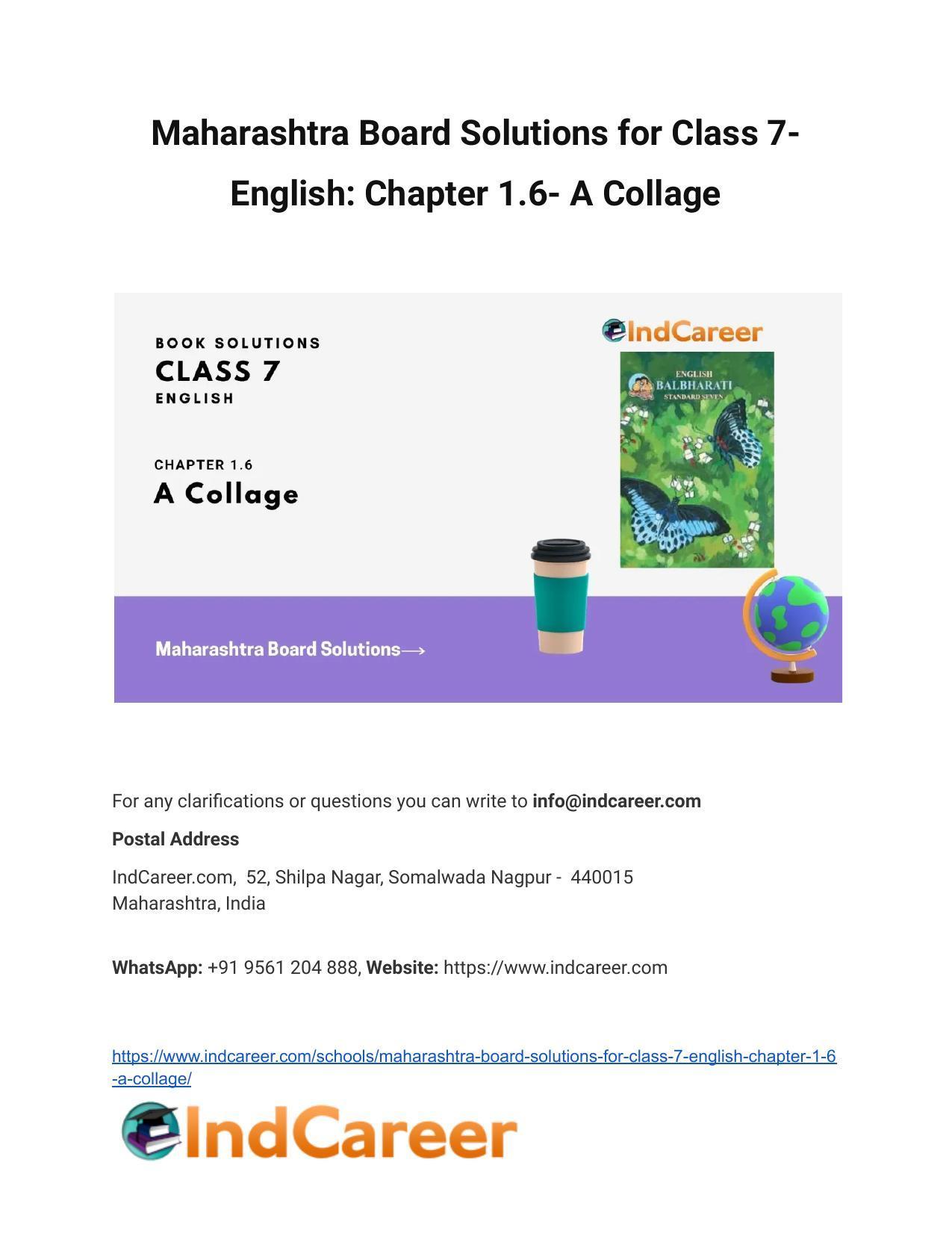 Maharashtra Board Solutions for Class 7- English: Chapter 1.6- A Collage - Page 1