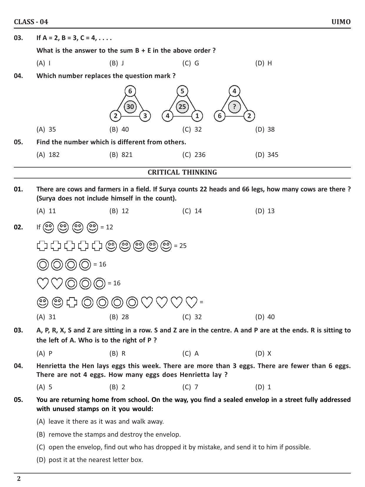 UIMO Class 4 2023 Sample Paper  - Page 2