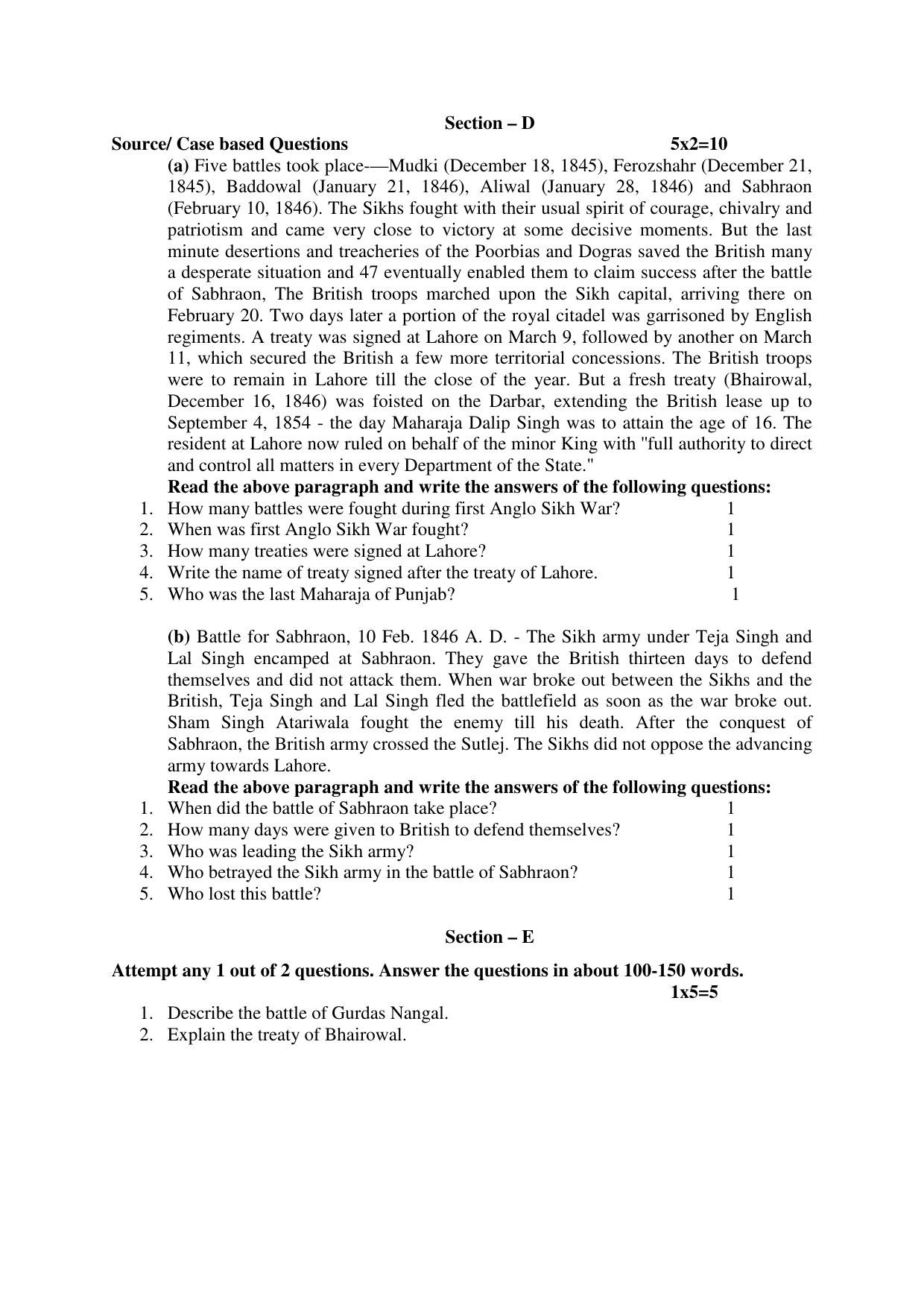 PSEB 10th Punjab History and Culture-A Paper A Model Paper 2025 - Page 4