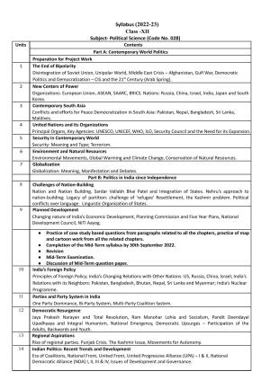 Edudel Class 12 Political Science Syllabus