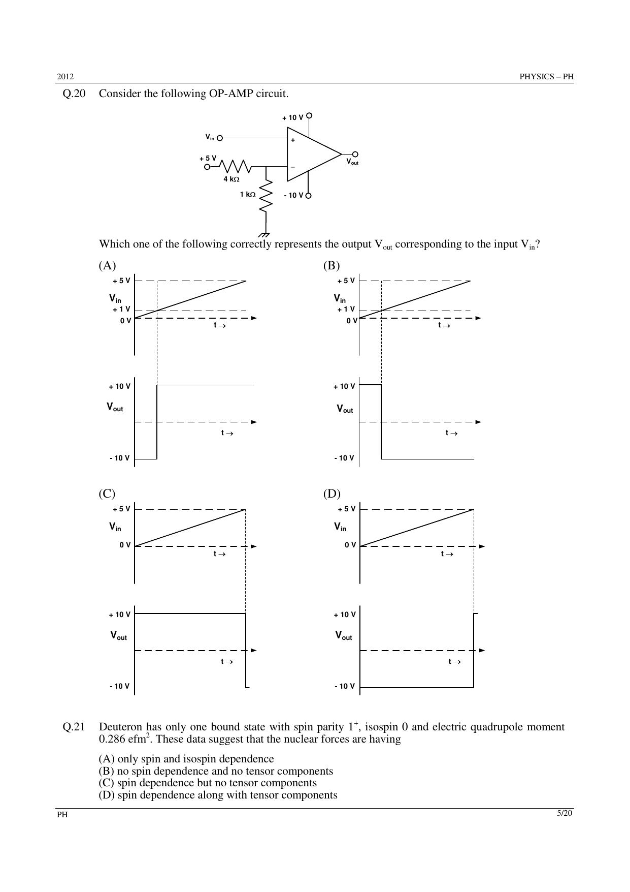 GATE 2012 Physics (PH) Question Paper with Answer Key - Page 5