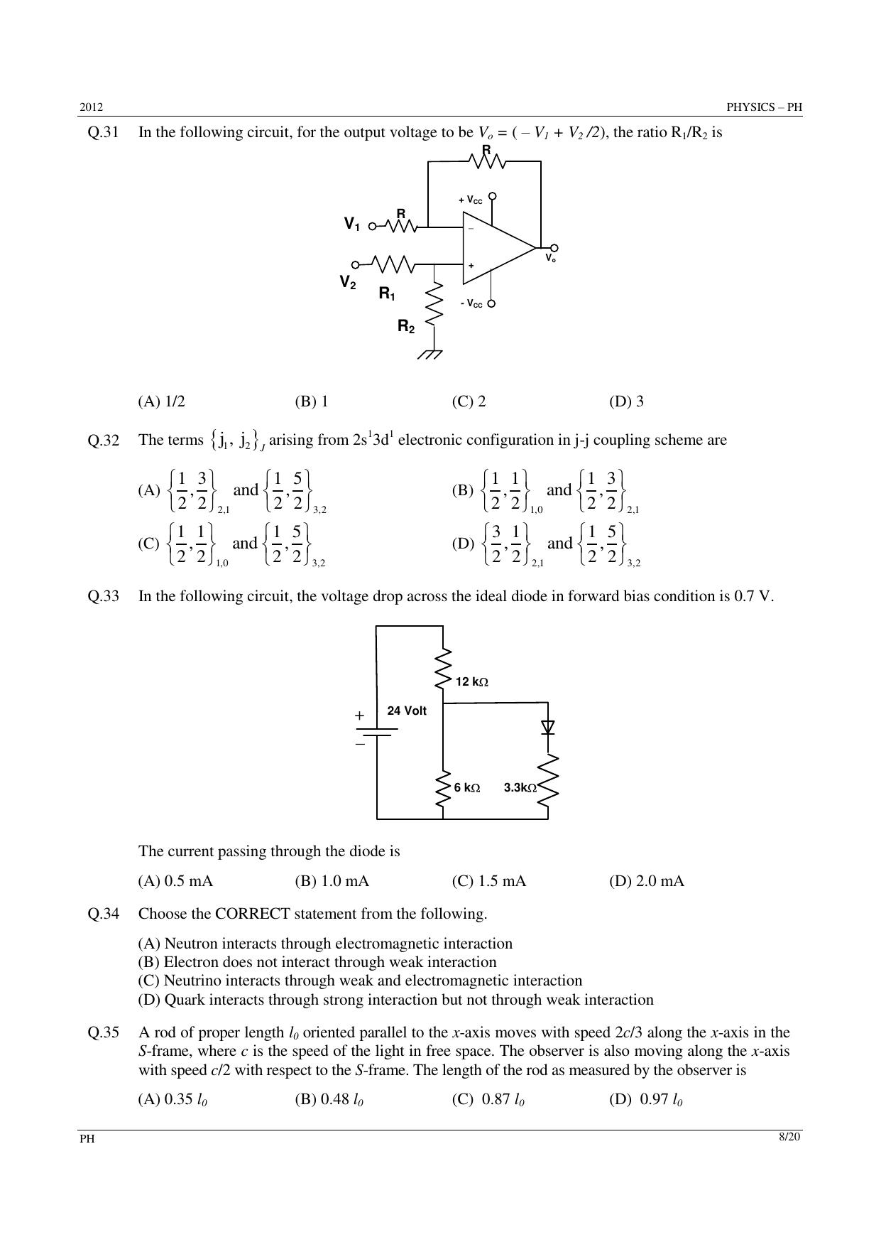 GATE 2012 Physics (PH) Question Paper with Answer Key - Page 8