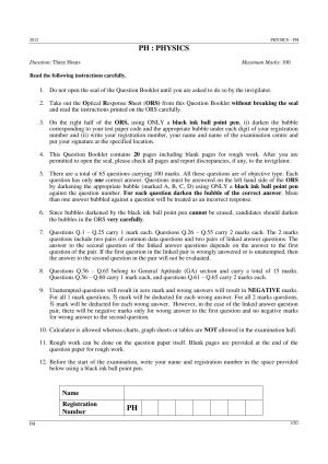 GATE 2012 Physics (PH) Question Paper with Answer Key