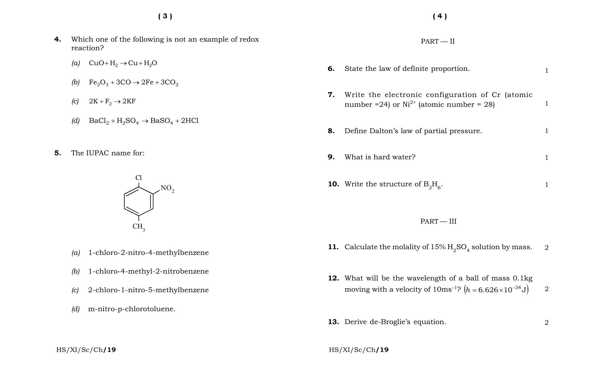 Meghalaya Board (MBOSE) Class 11 Chemistry 2019 Question Paper - Page 2