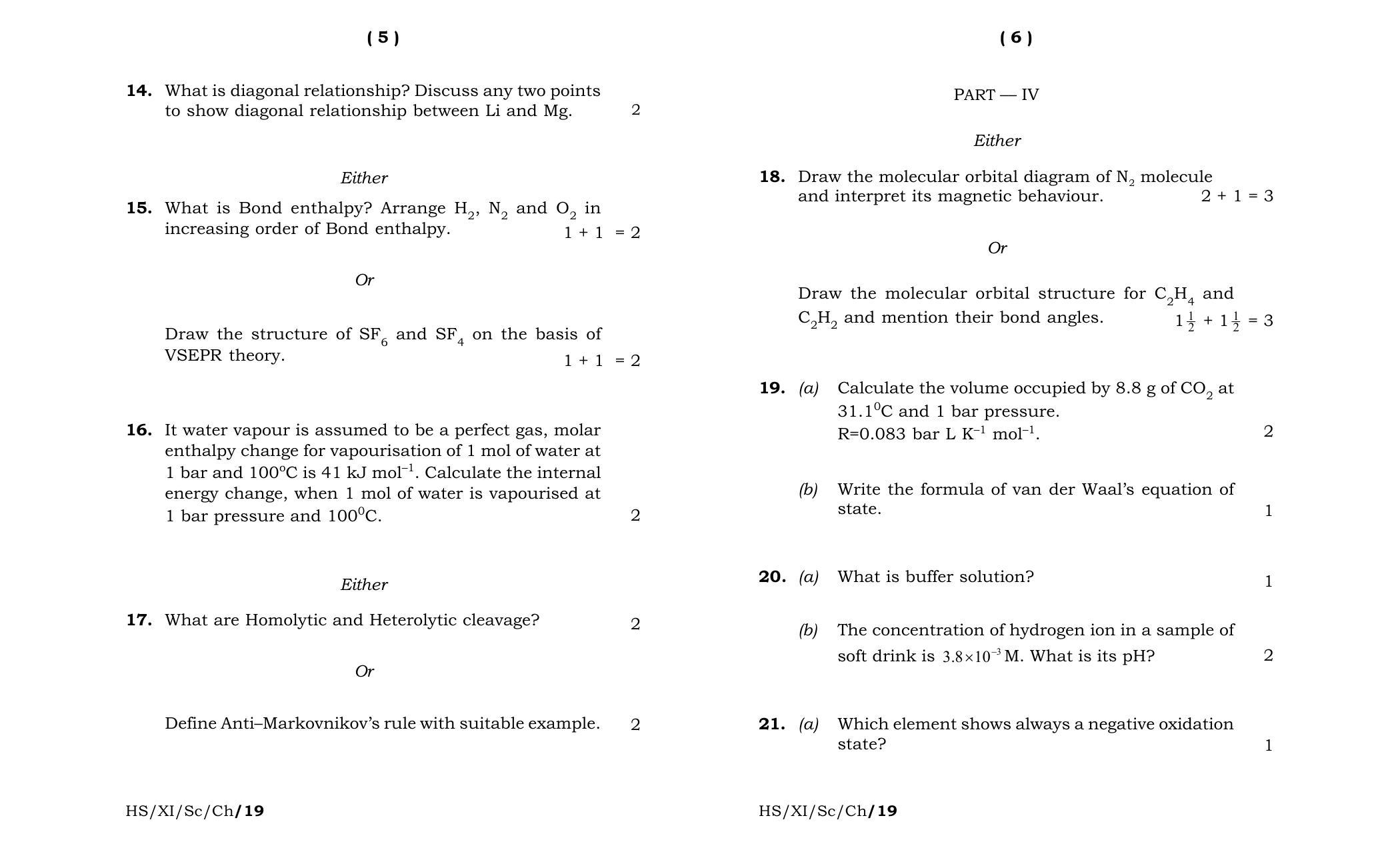 Meghalaya Board (MBOSE) Class 11 Chemistry 2019 Question Paper - Page 3