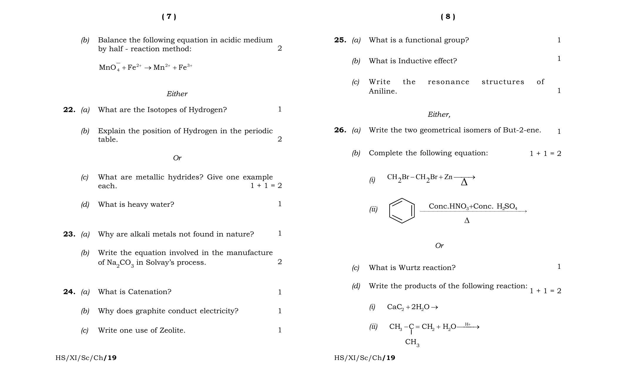 Meghalaya Board (MBOSE) Class 11 Chemistry 2019 Question Paper - Page 4