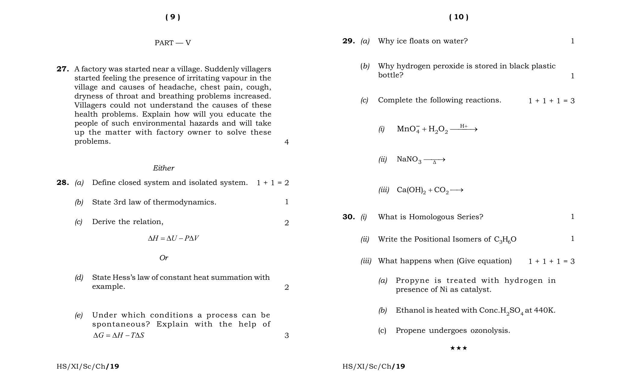 Meghalaya Board (MBOSE) Class 11 Chemistry 2019 Question Paper - Page 5