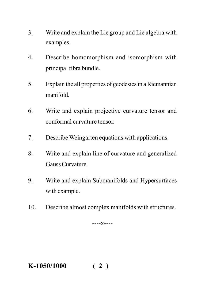 Sarguja University Question Paper - 2022 : M.A./M.Sc. (Previous) Mathematics Differential Geometry Of Manifolds Paper I - Page 2