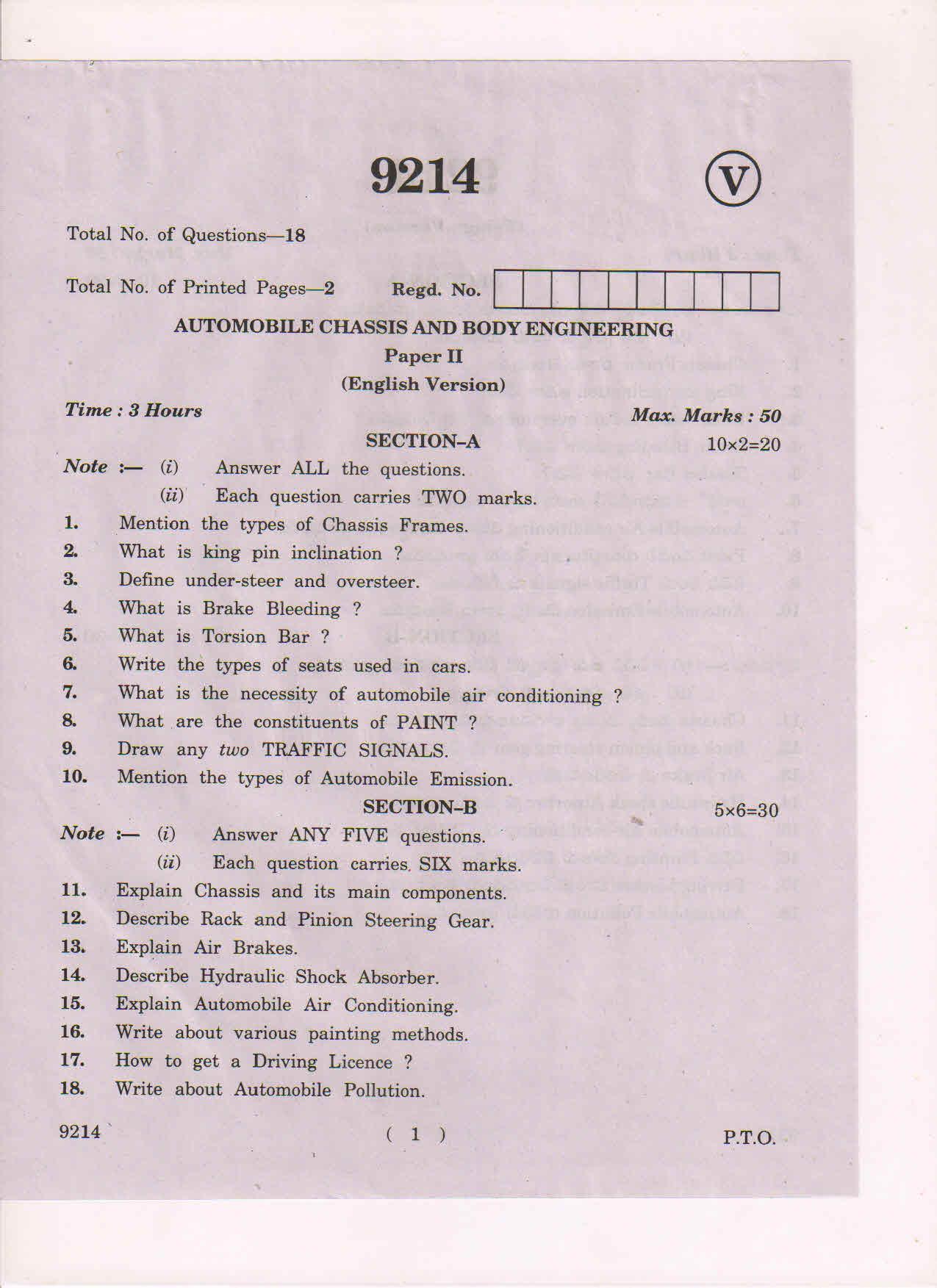 AP Inter 2nd Year Automobile Chassis and Body Engineering-II March-2019-Vocational Question Paper - Page 1