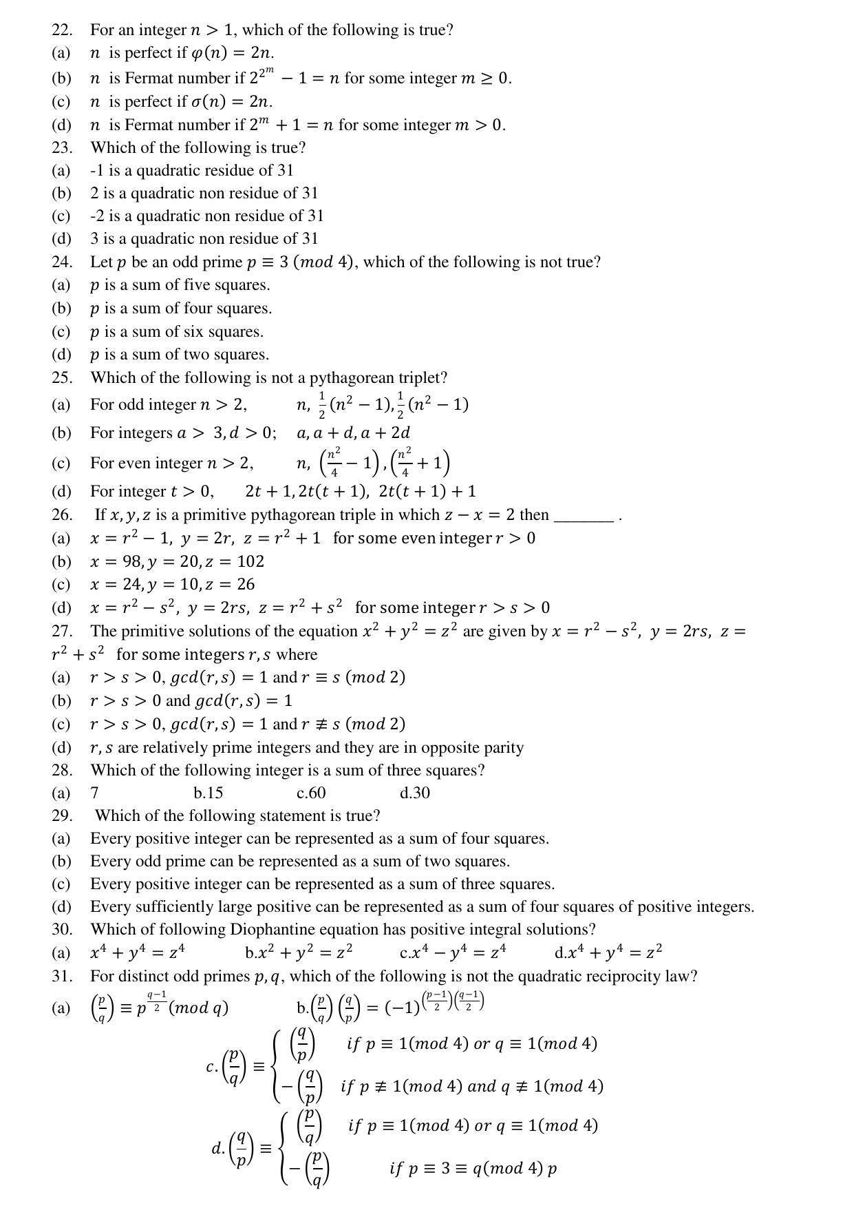 Hemchand North Gujarat University Sample Paper July-Sept 2021: M.Sc. Semester-3 Math. A-3 Number Theory Paper code:6403 (New/Old Course) - Page 3