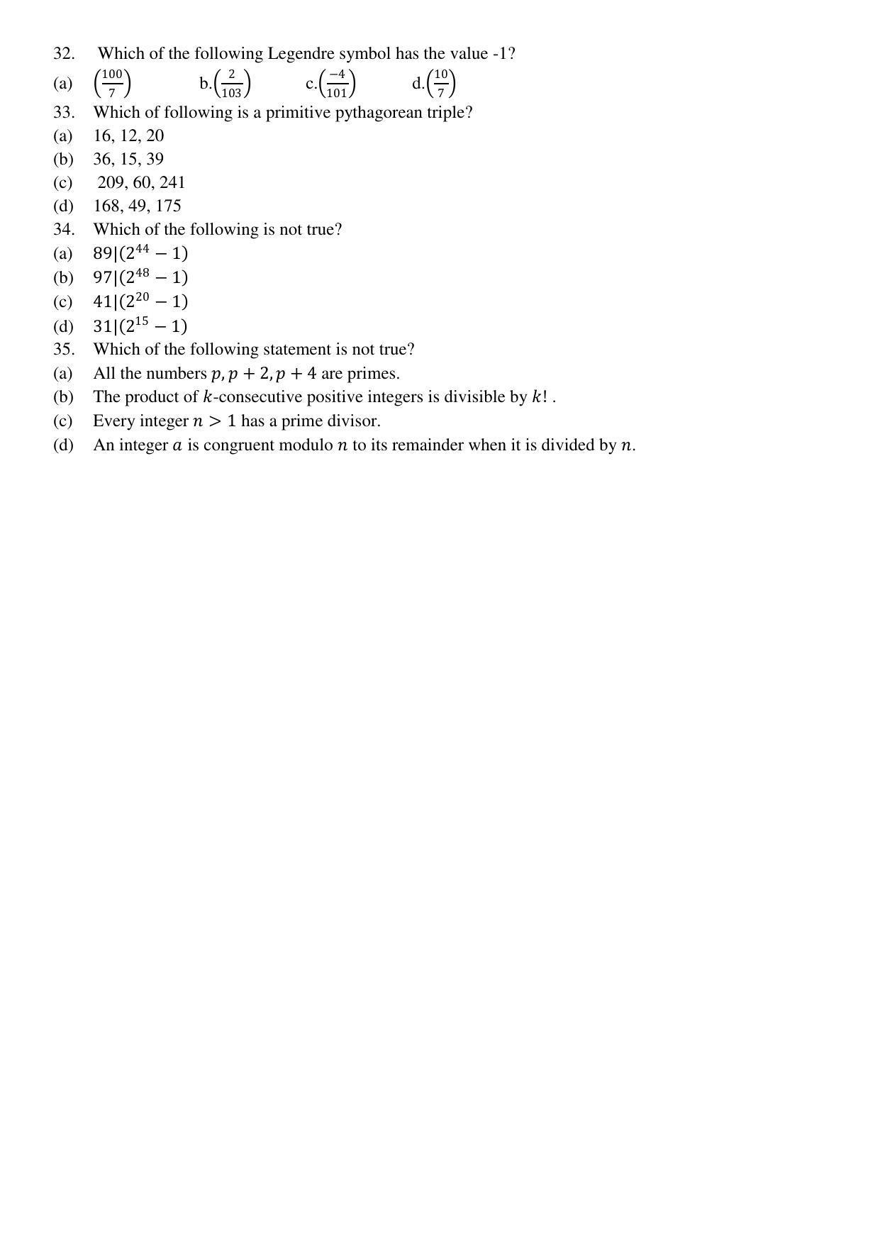 Hemchand North Gujarat University Sample Paper July-Sept 2021: M.Sc. Semester-3 Math. A-3 Number Theory Paper code:6403 (New/Old Course) - Page 4