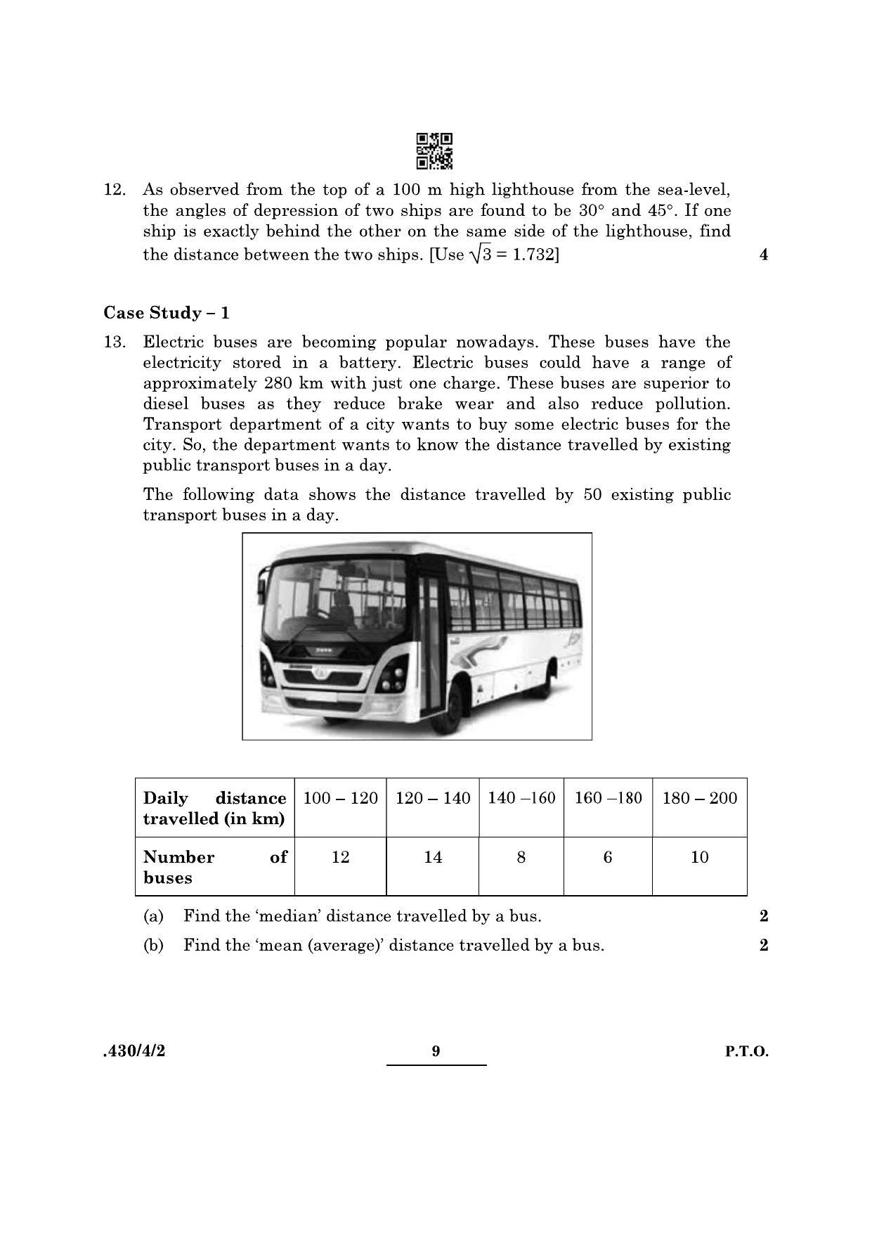 CBSE Class 10 Maths Basic (430/4/2 - SET 2) 2022 Question Paper - Page 9