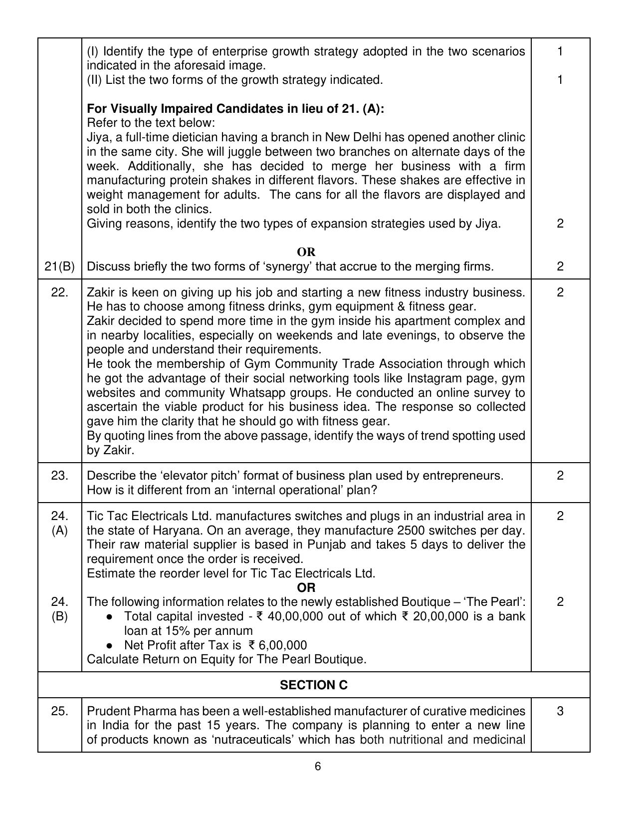 CBSE Class 12 Entrepreneurship Sample Question Paper 2024-25 - Page 6
